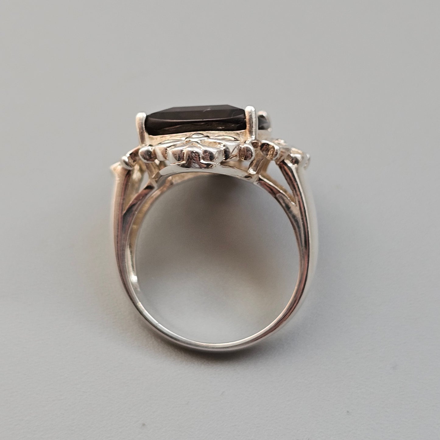 Vintage Sterling Silver Smoky Quartz Filigree Style Ring