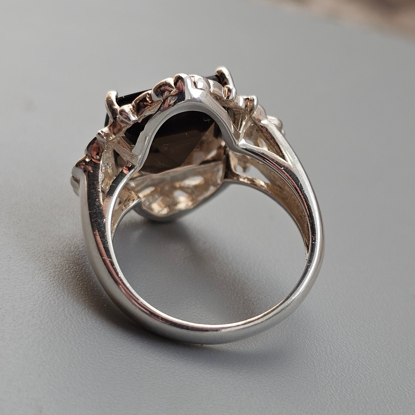 Vintage Sterling Silver Smoky Quartz Filigree Style Ring