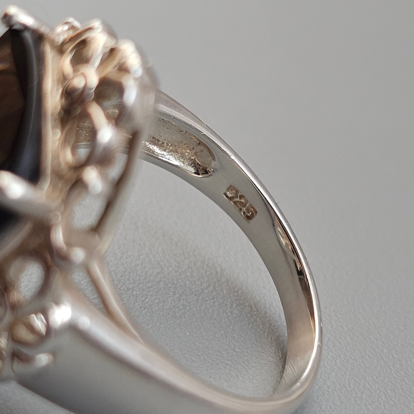 Vintage Sterling Silver Smoky Quartz Filigree Style Ring