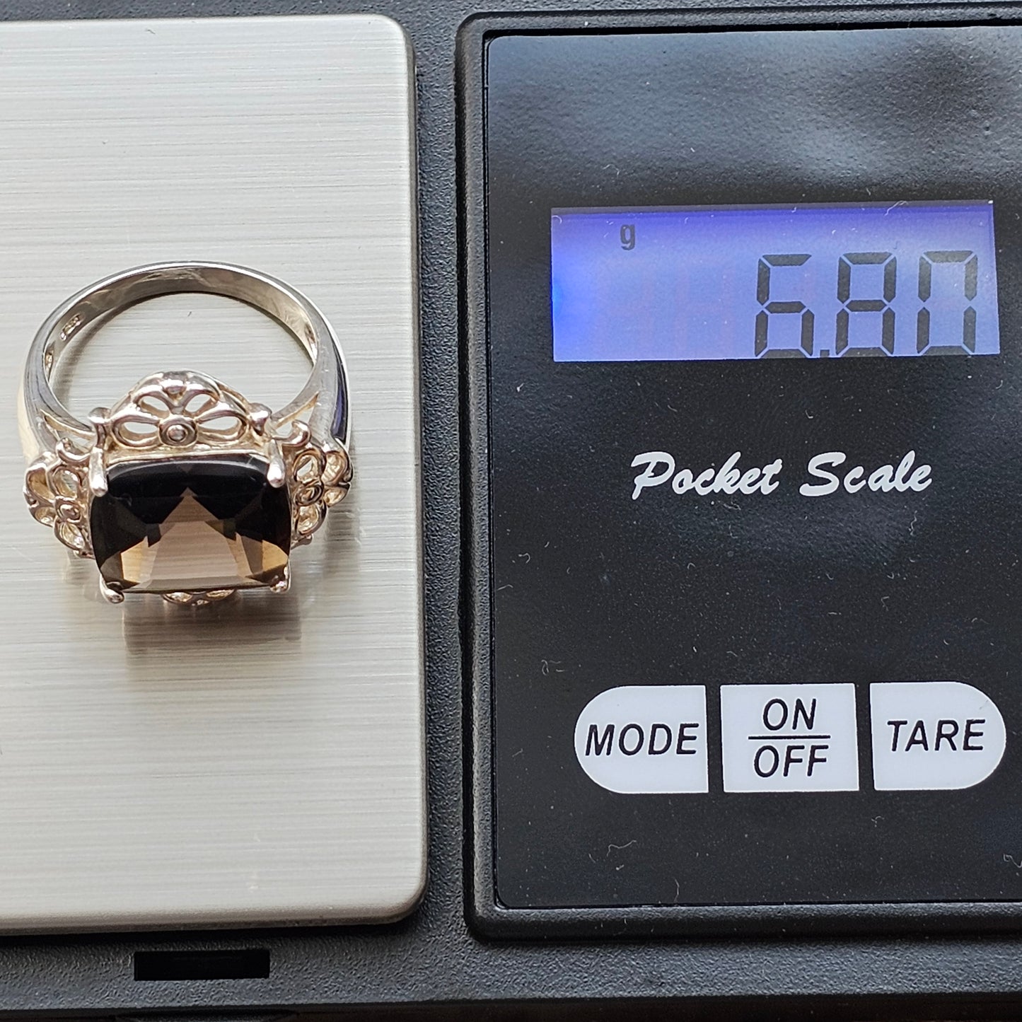 Vintage Sterling Silver Smoky Quartz Filigree Style Ring