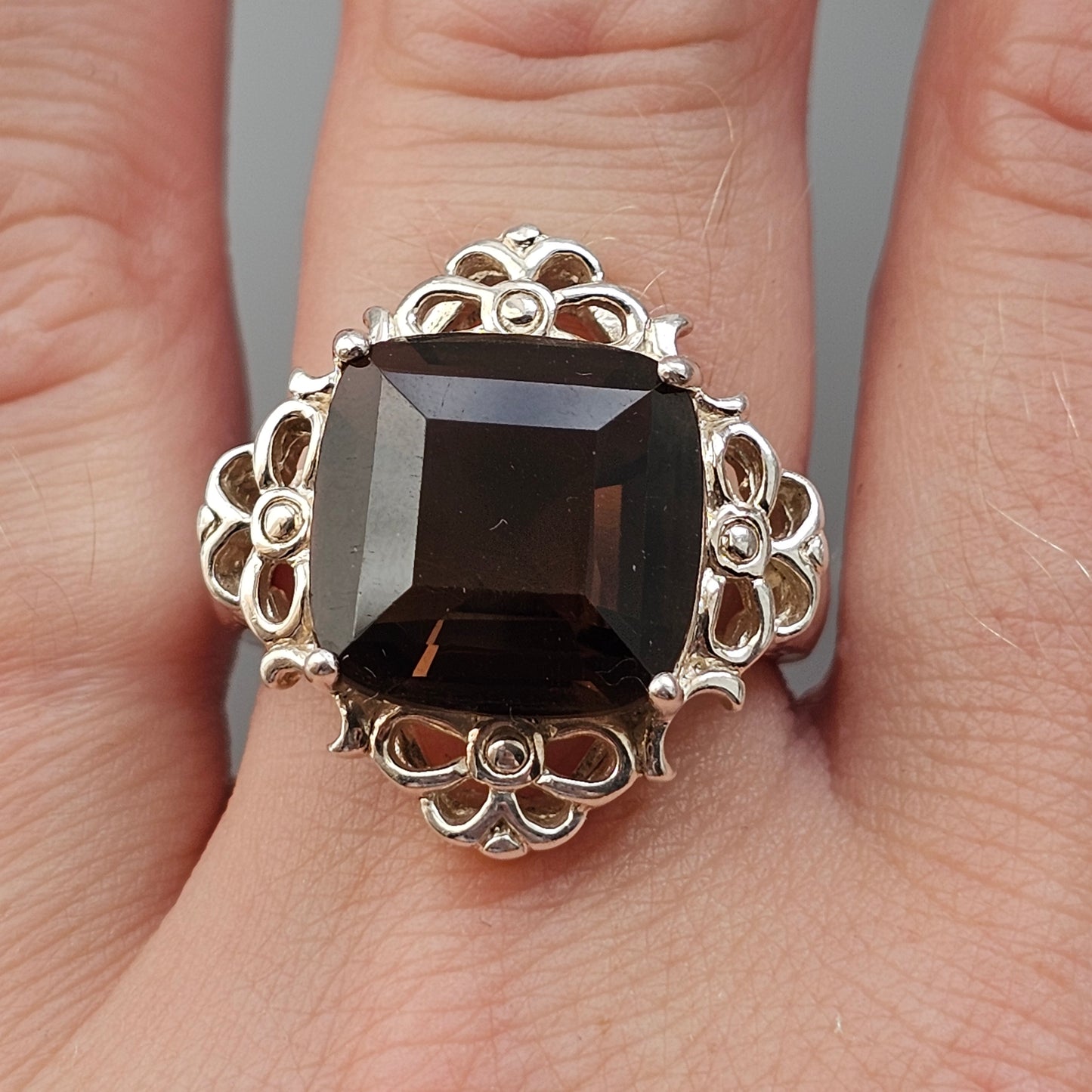 Vintage Sterling Silver Smoky Quartz Filigree Style Ring