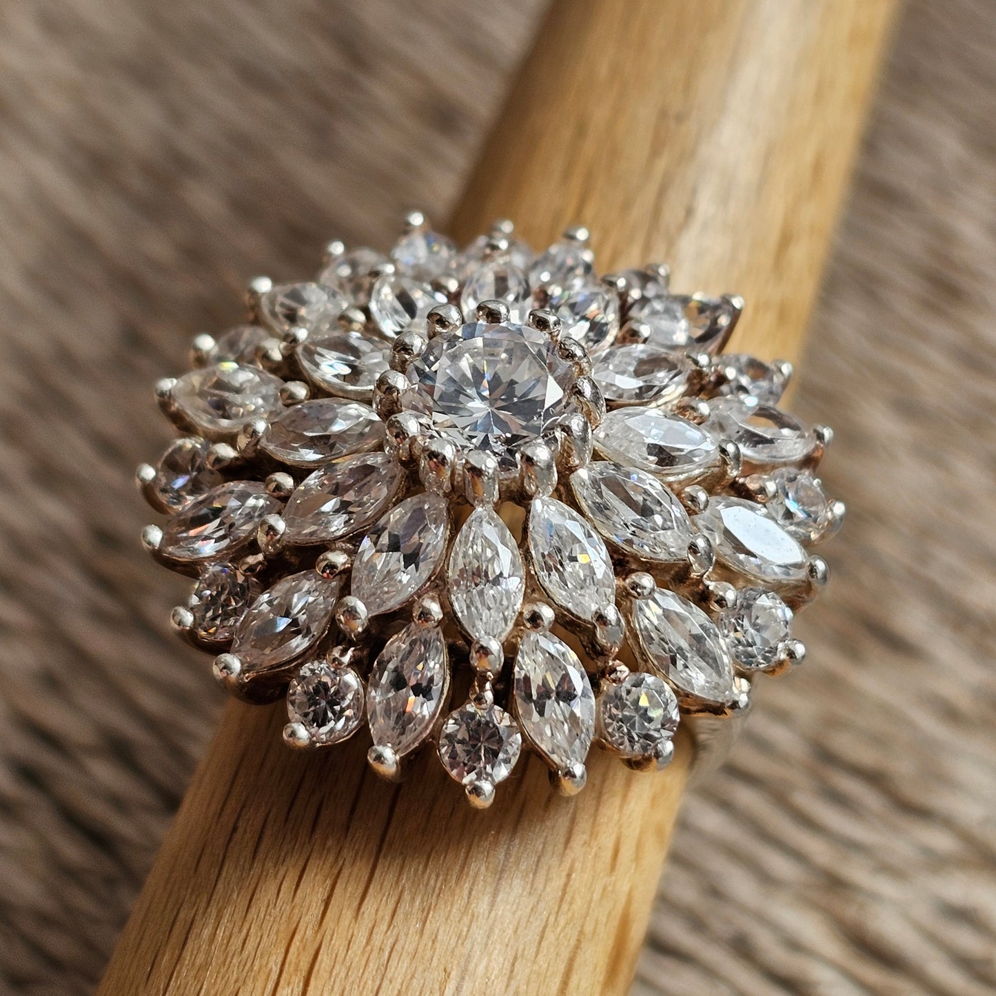 Sterling Silver Cubic Zirconia Floral Cluster Ring