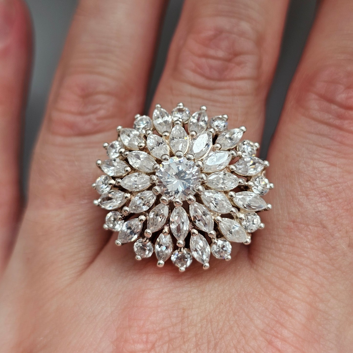 Sterling Silver Cubic Zirconia Floral Cluster Ring