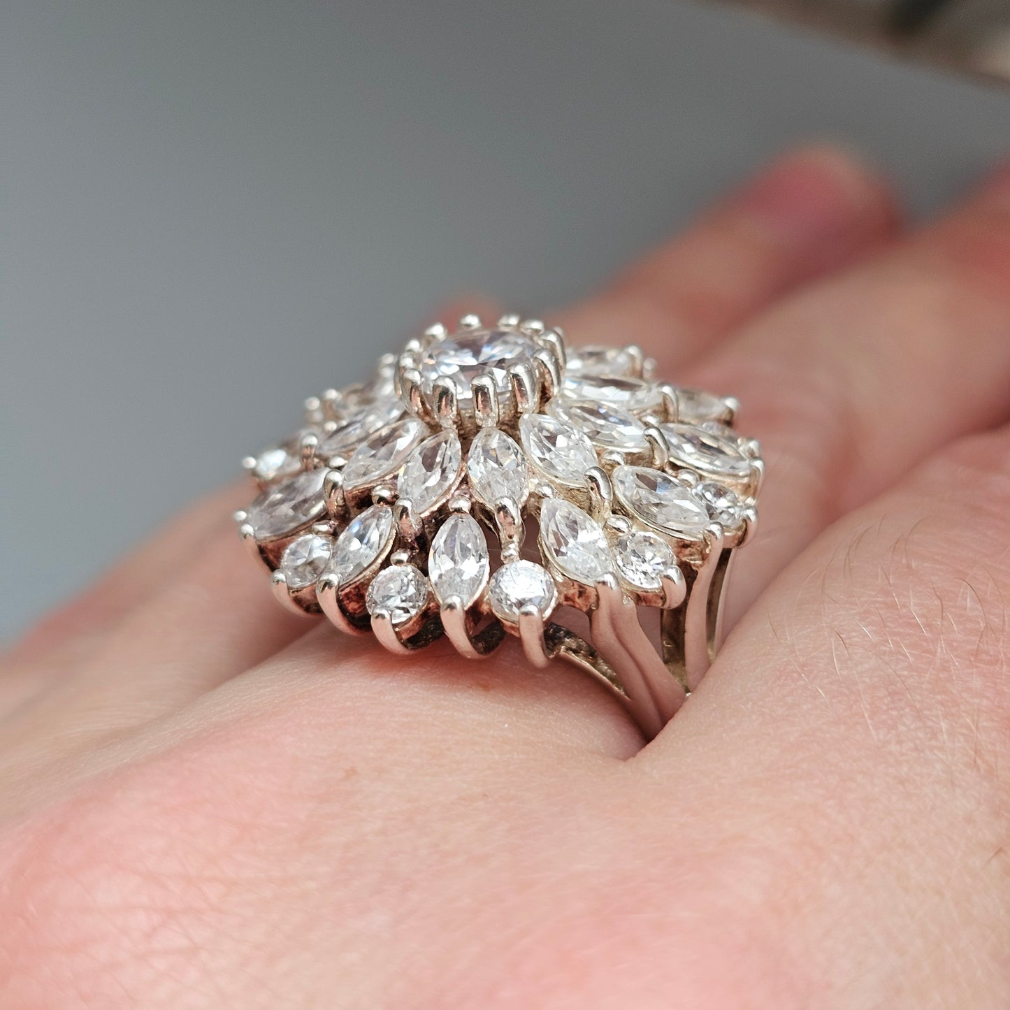 Sterling Silver Cubic Zirconia Floral Cluster Ring