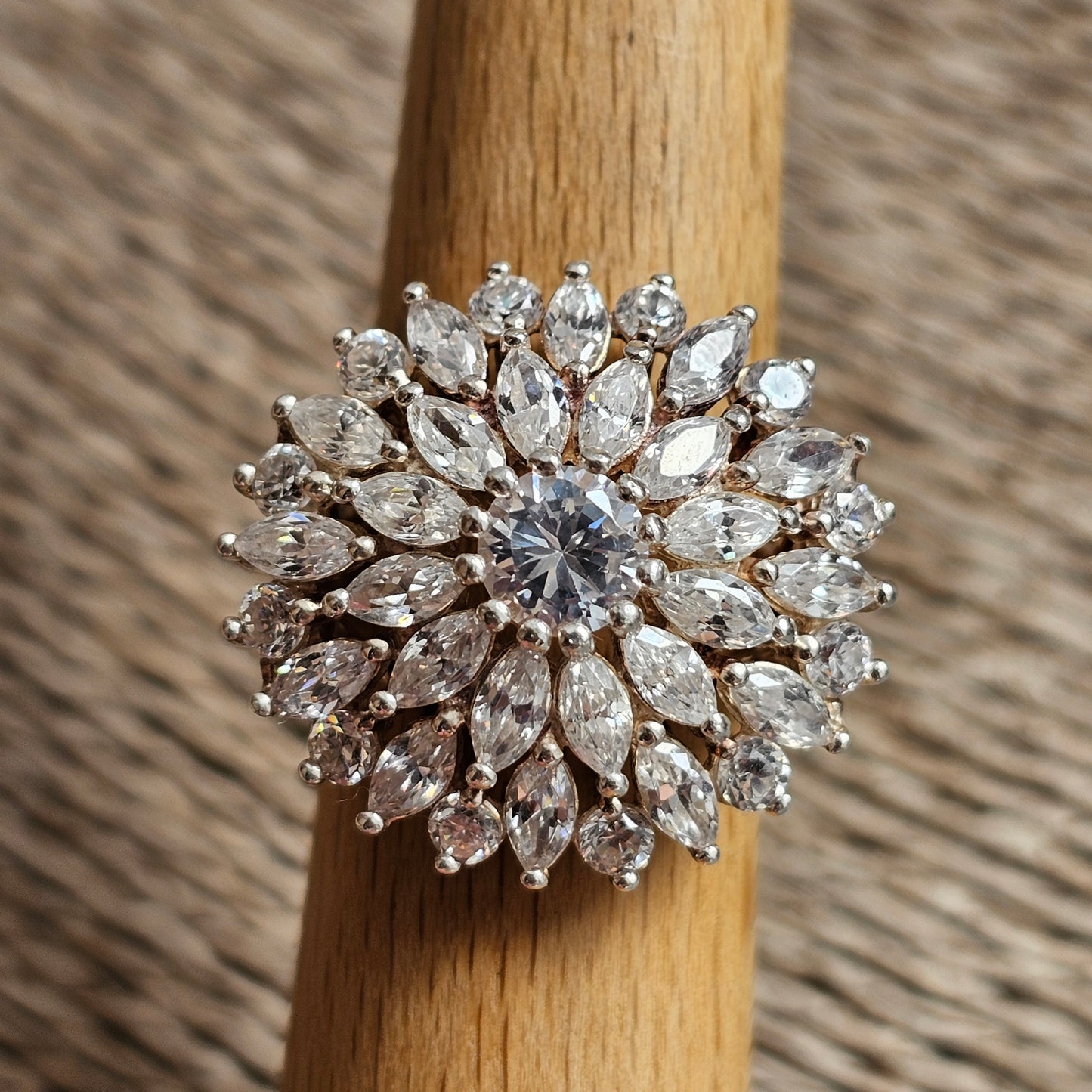 Sterling Silver Cubic Zirconia Floral Cluster Ring