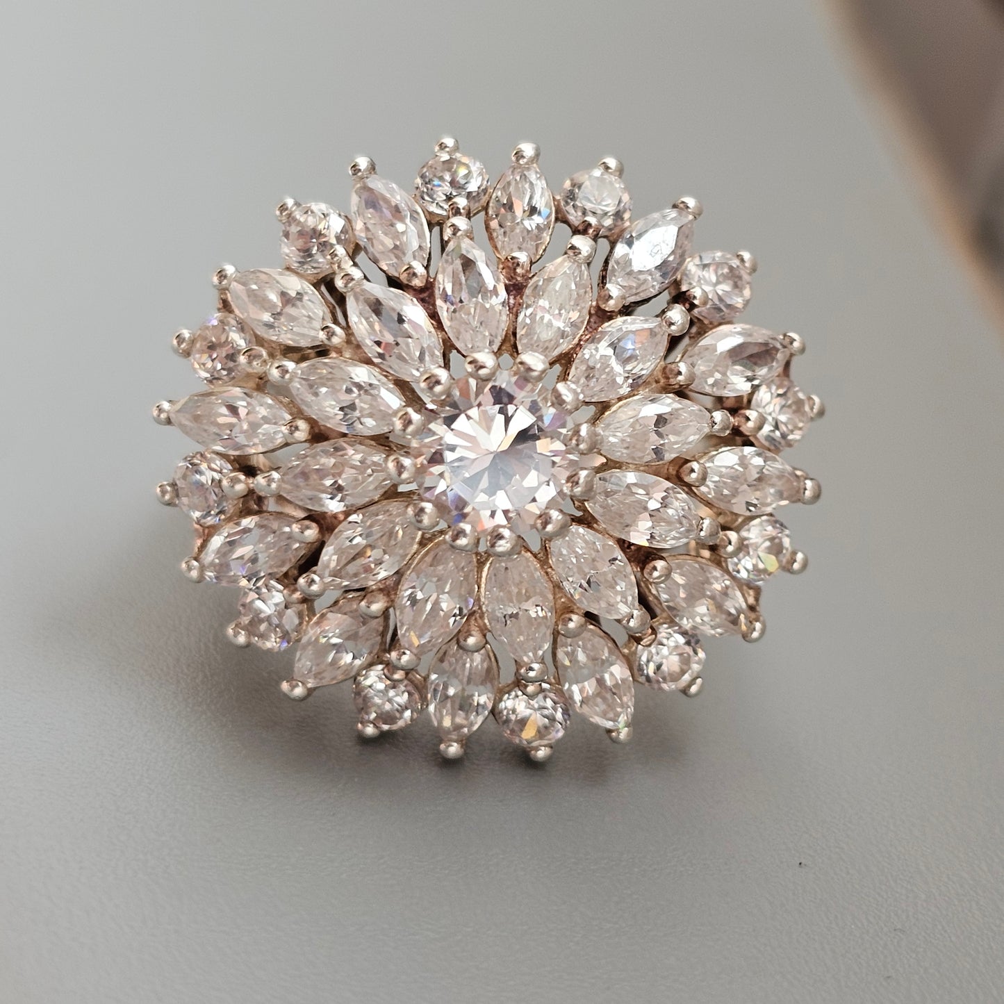 Sterling Silver Cubic Zirconia Floral Cluster Ring