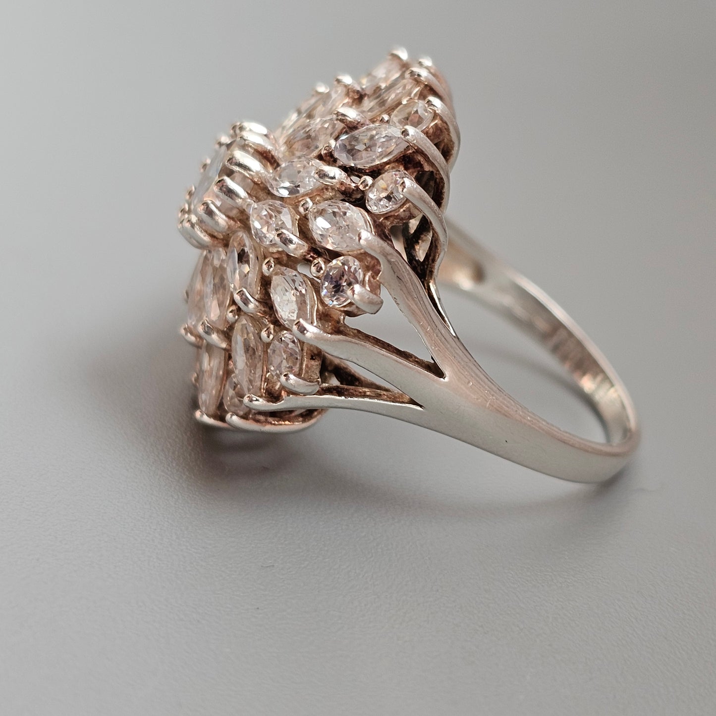 Sterling Silver Cubic Zirconia Floral Cluster Ring
