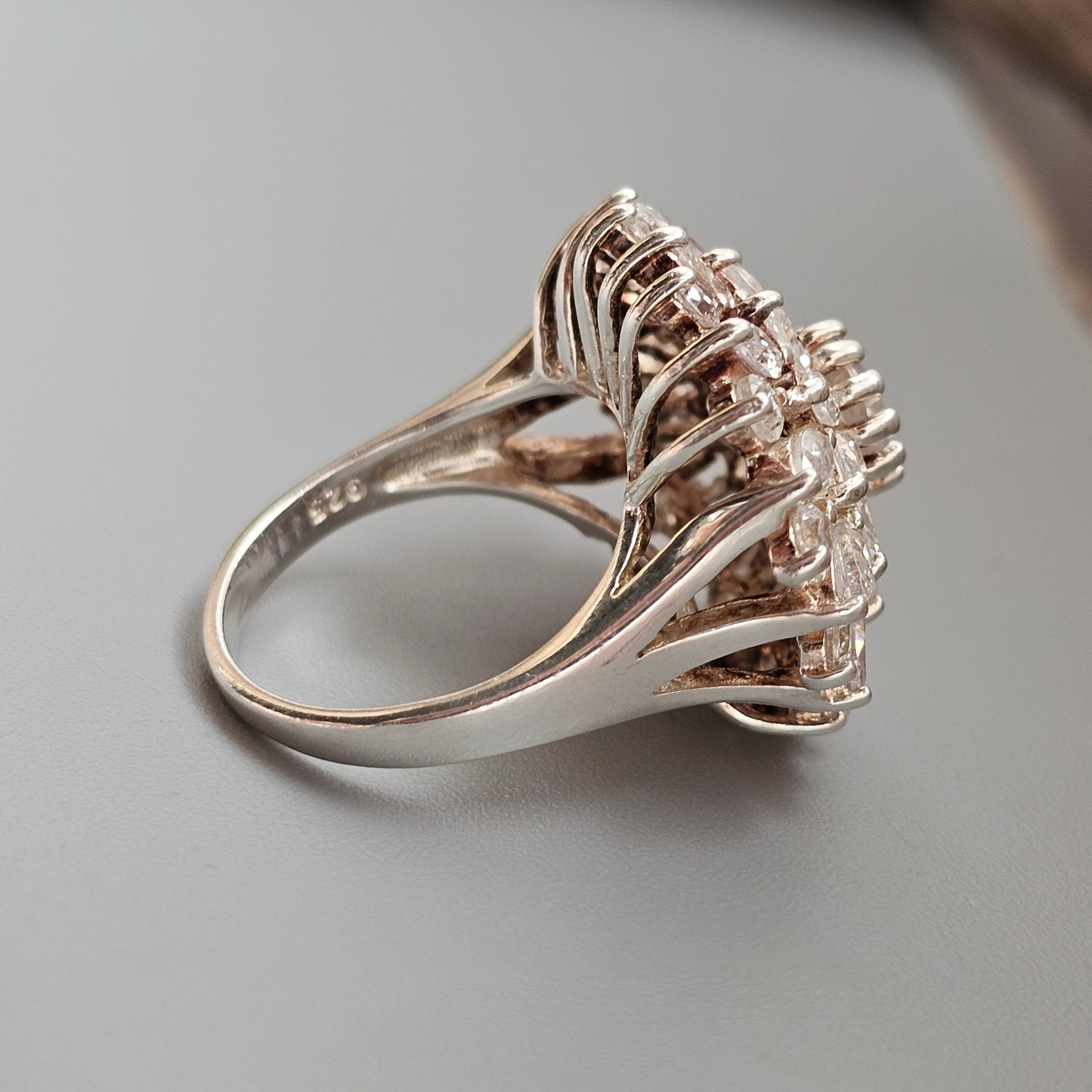 Sterling Silver Cubic Zirconia Floral Cluster Ring