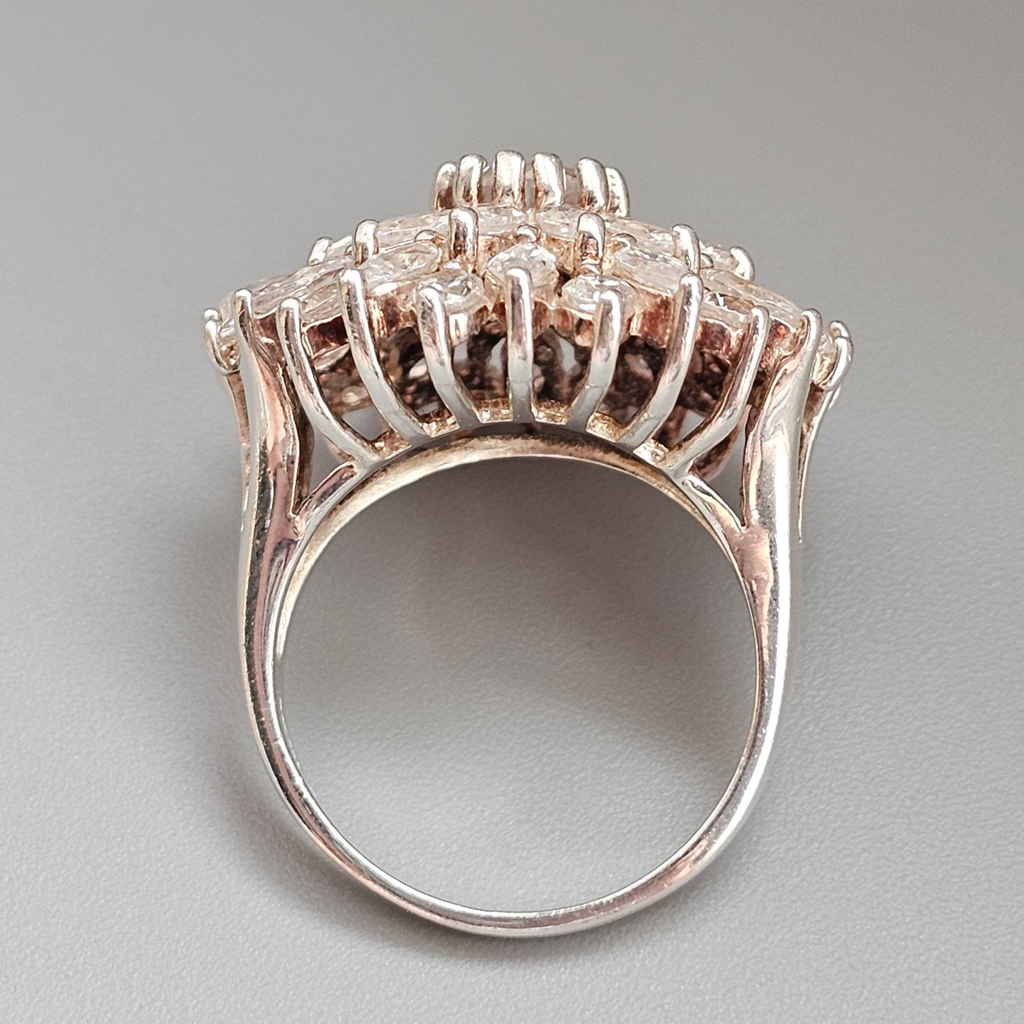 Sterling Silver Cubic Zirconia Floral Cluster Ring