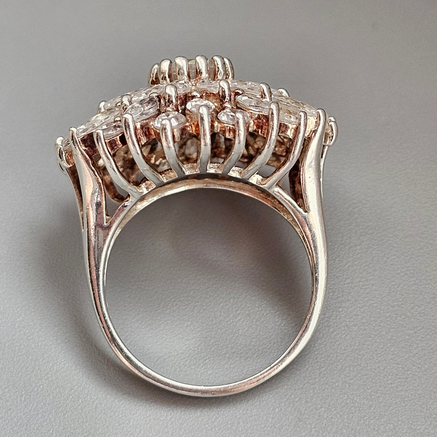 Sterling Silver Cubic Zirconia Floral Cluster Ring