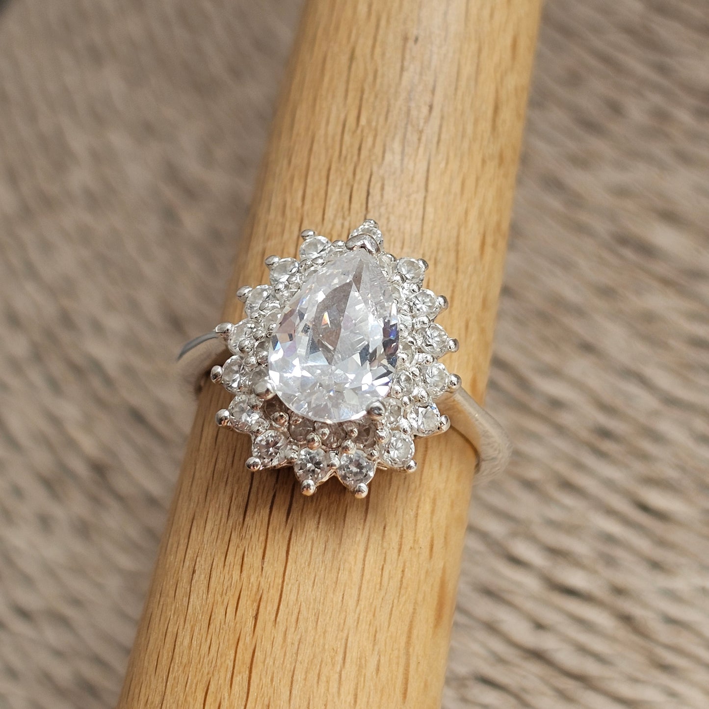 Sterling Silver Pear Cut Cubic Zirconia Halo Ring