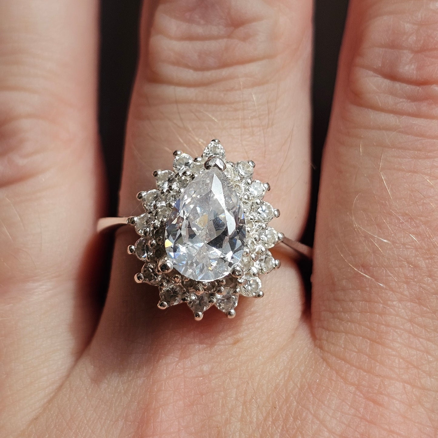 Sterling Silver Pear Cut Cubic Zirconia Halo Ring