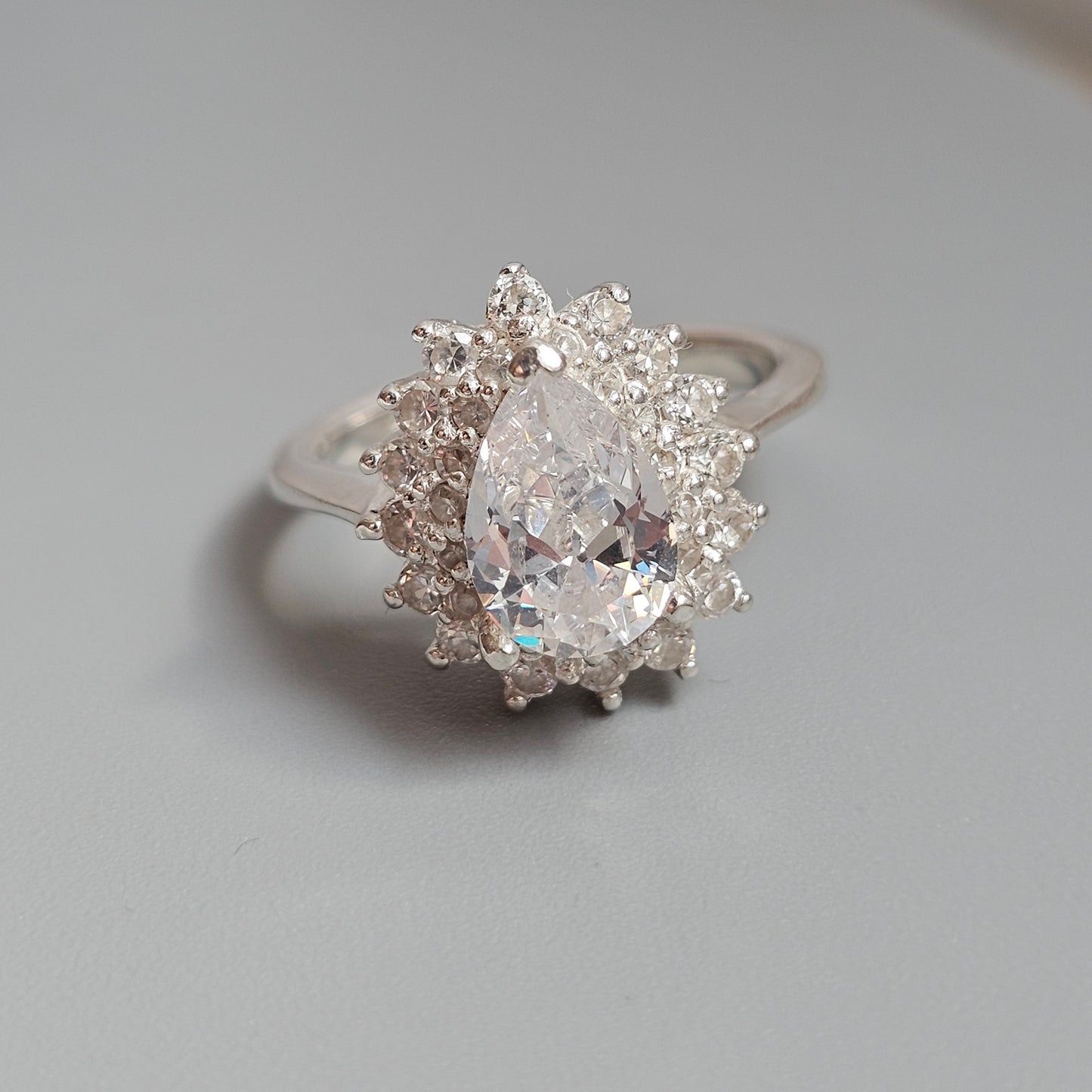 Sterling Silver Pear Cut Cubic Zirconia Halo Ring