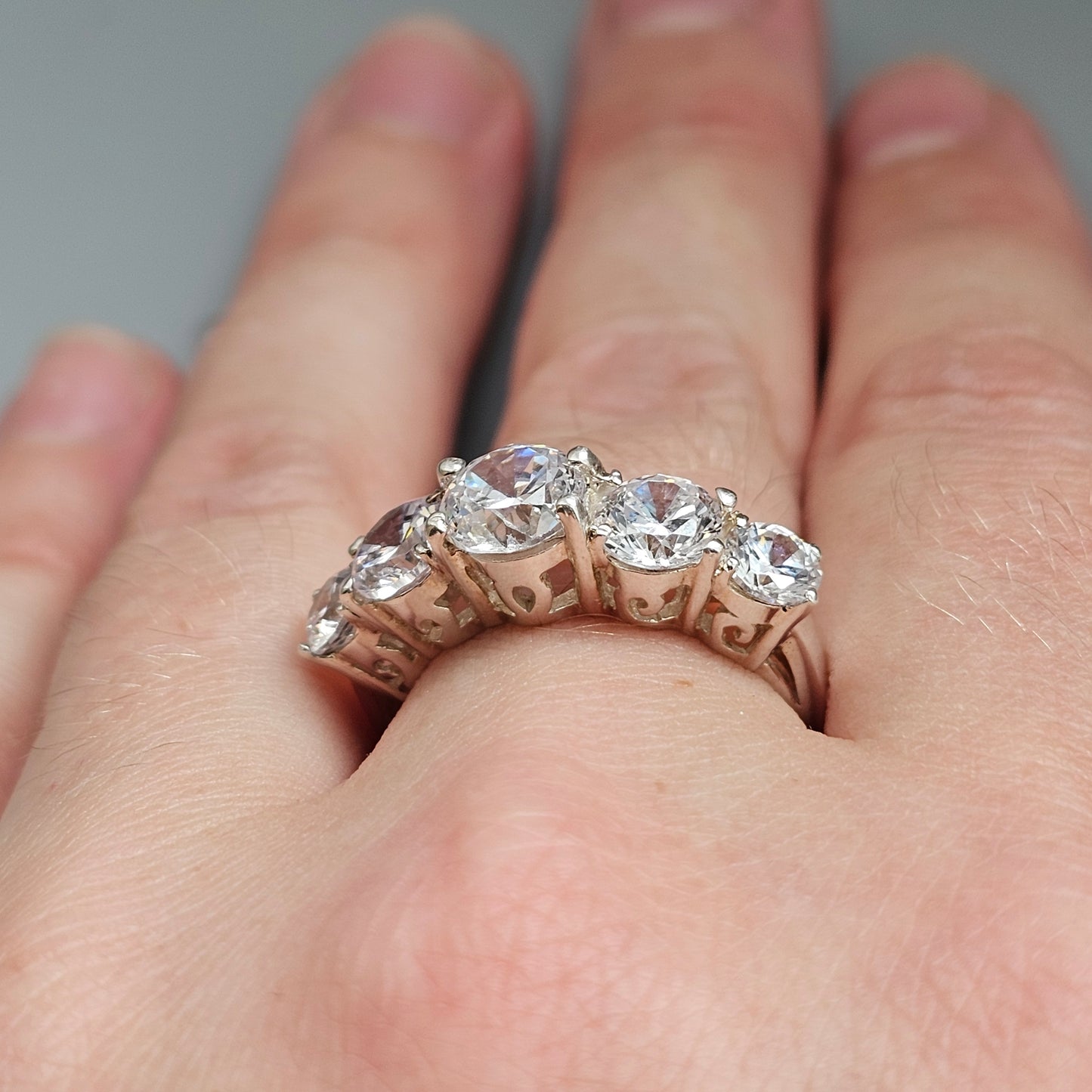 Sterling Silver Five Stone Cubic Zirconia Ring