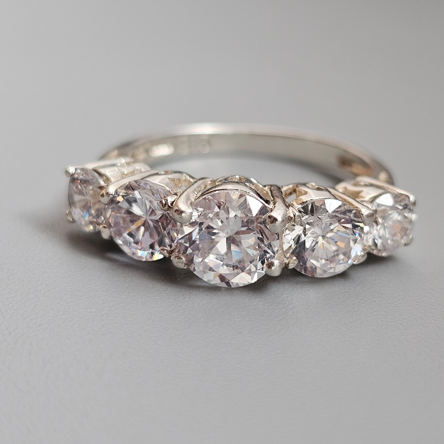 Sterling Silver Five Stone Cubic Zirconia Ring