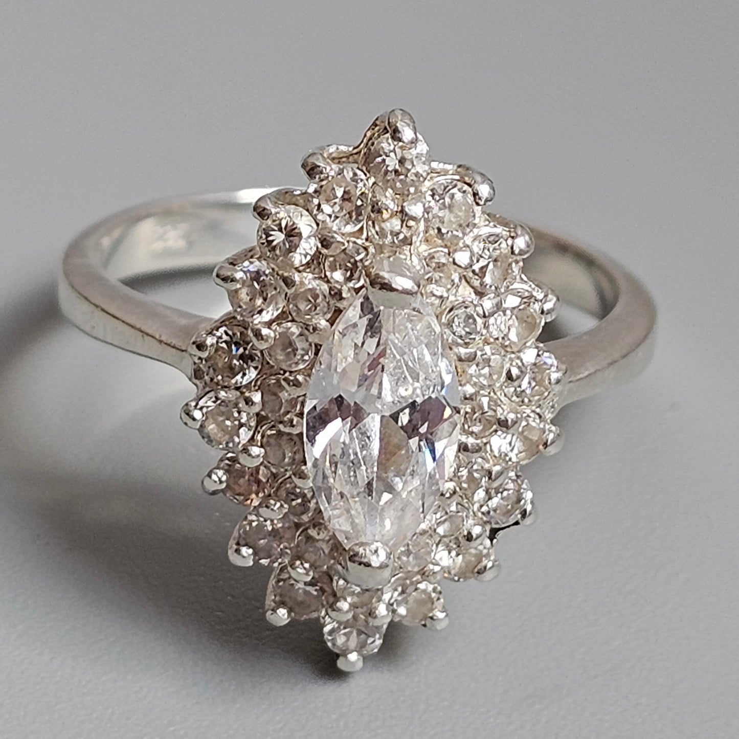 Sterling Silver Marquise Cubic Zirconia Cluster Ring