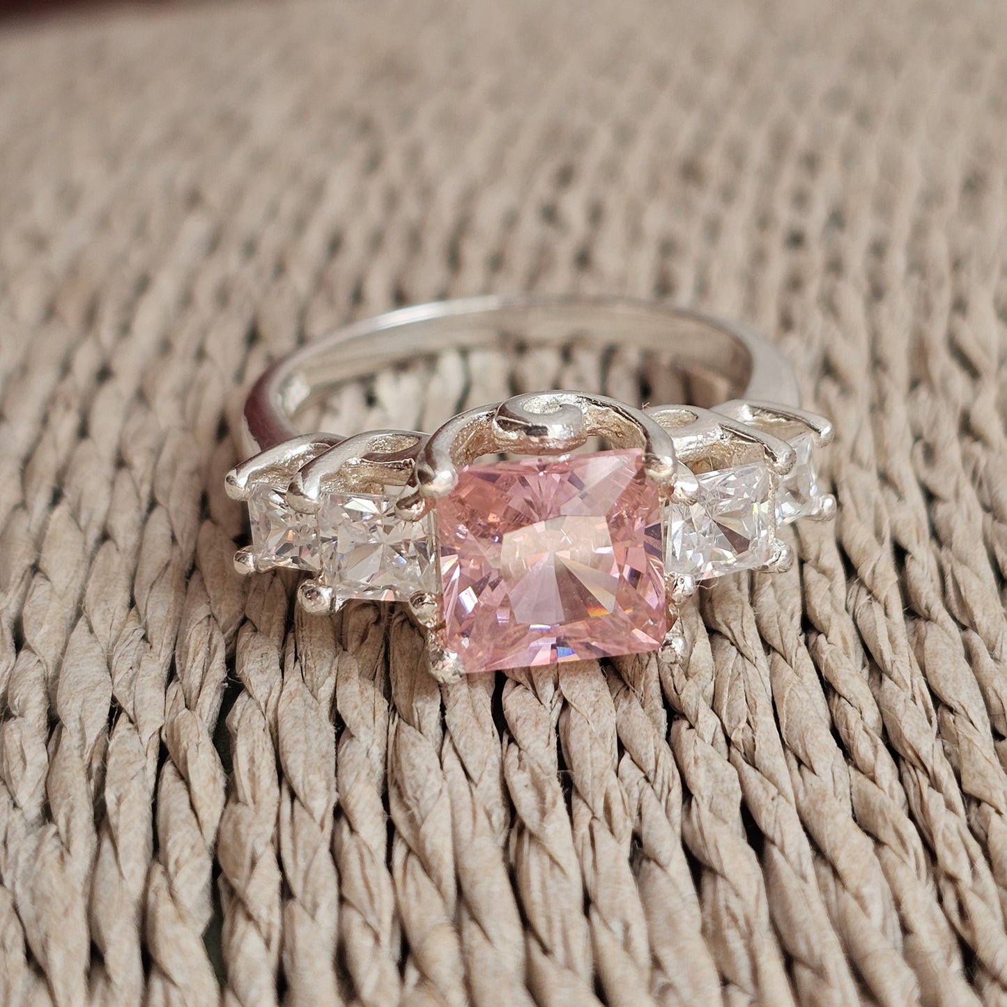 Sterling Silver Pink Cubic Zirconia Five Stone Ring