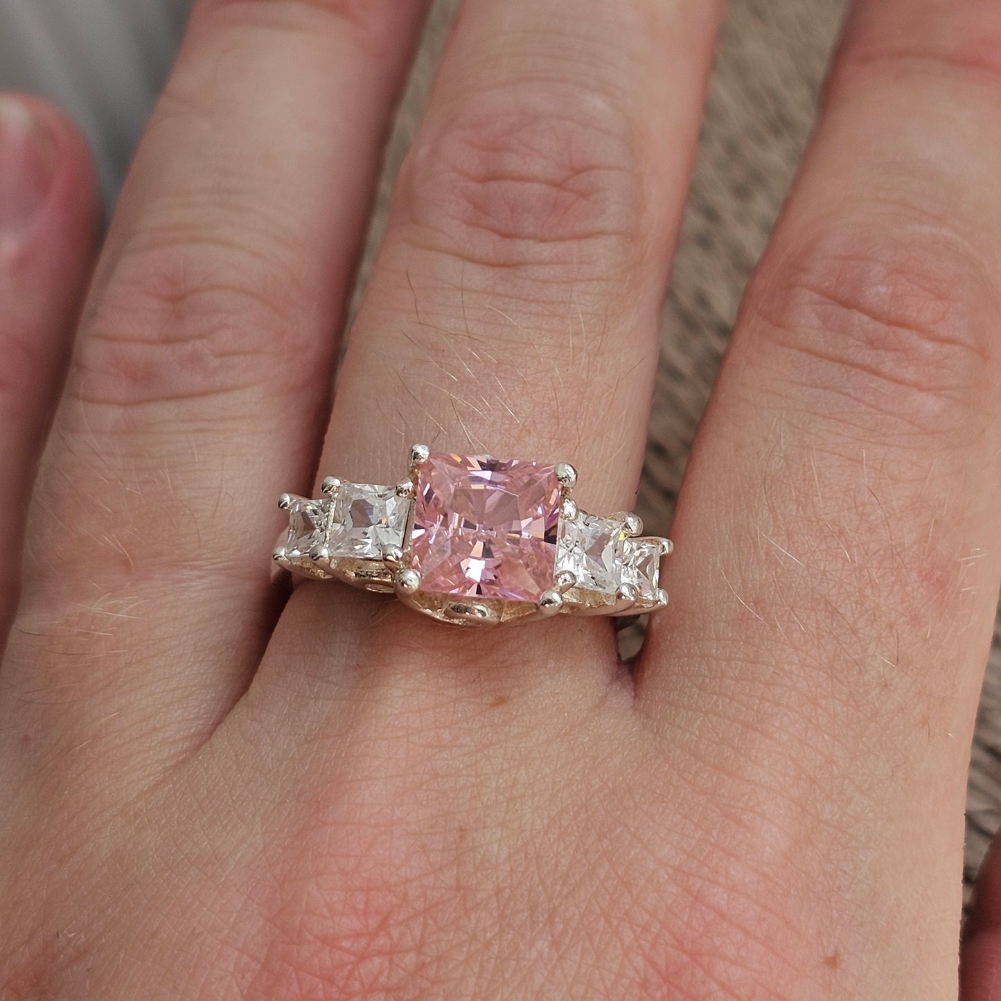 Sterling Silver Pink Cubic Zirconia Five Stone Ring