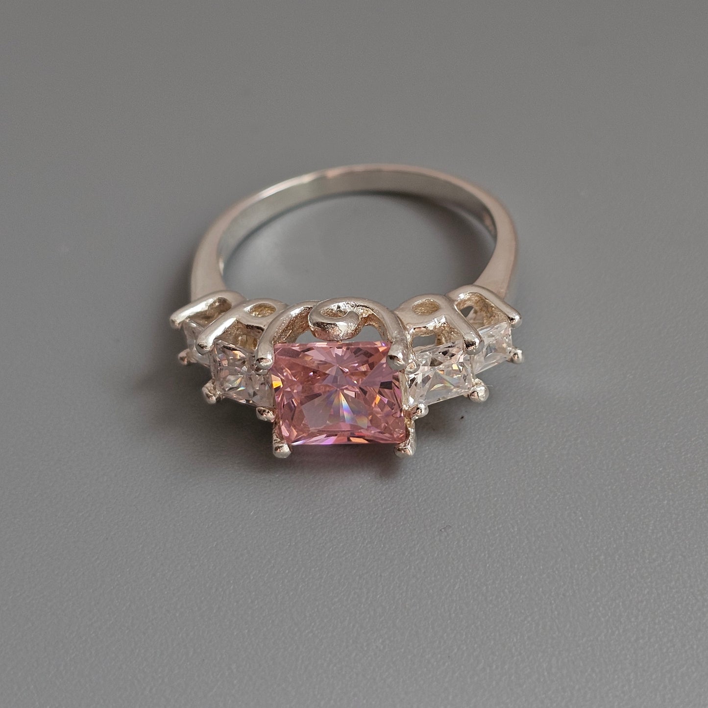 Sterling Silver Pink Cubic Zirconia Five Stone Ring