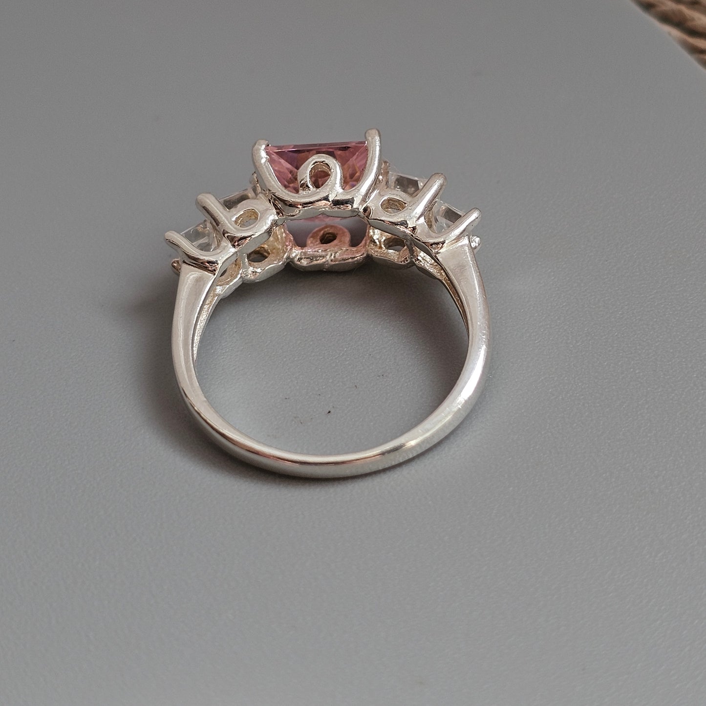 Sterling Silver Pink Cubic Zirconia Five Stone Ring
