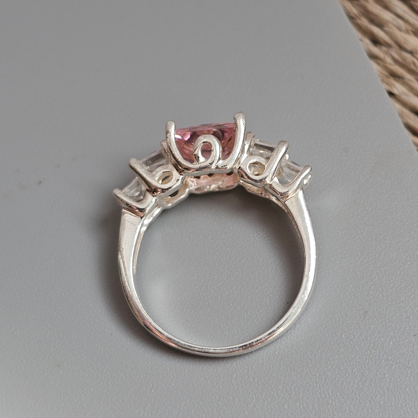 Sterling Silver Pink Cubic Zirconia Five Stone Ring
