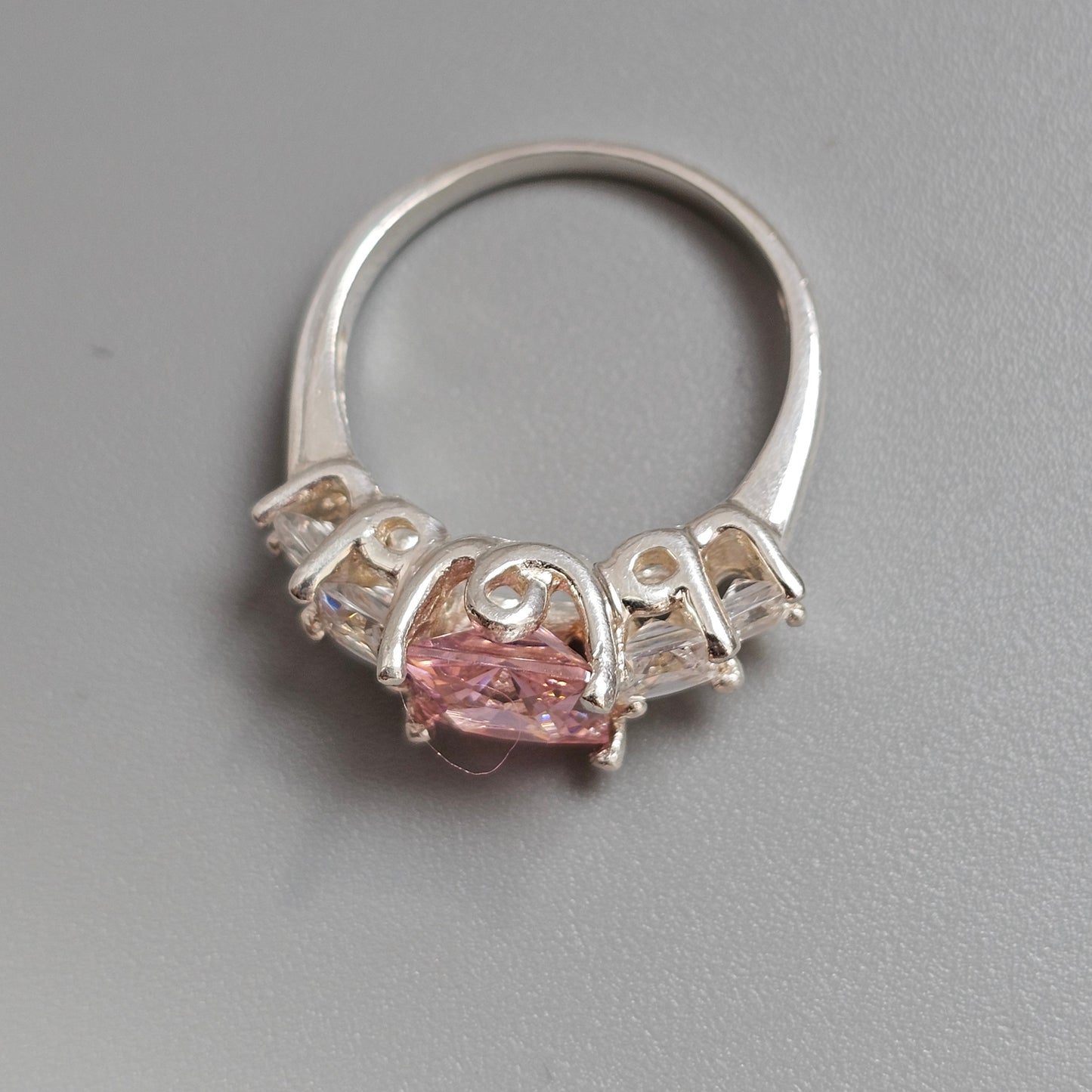 Sterling Silver Pink Cubic Zirconia Five Stone Ring