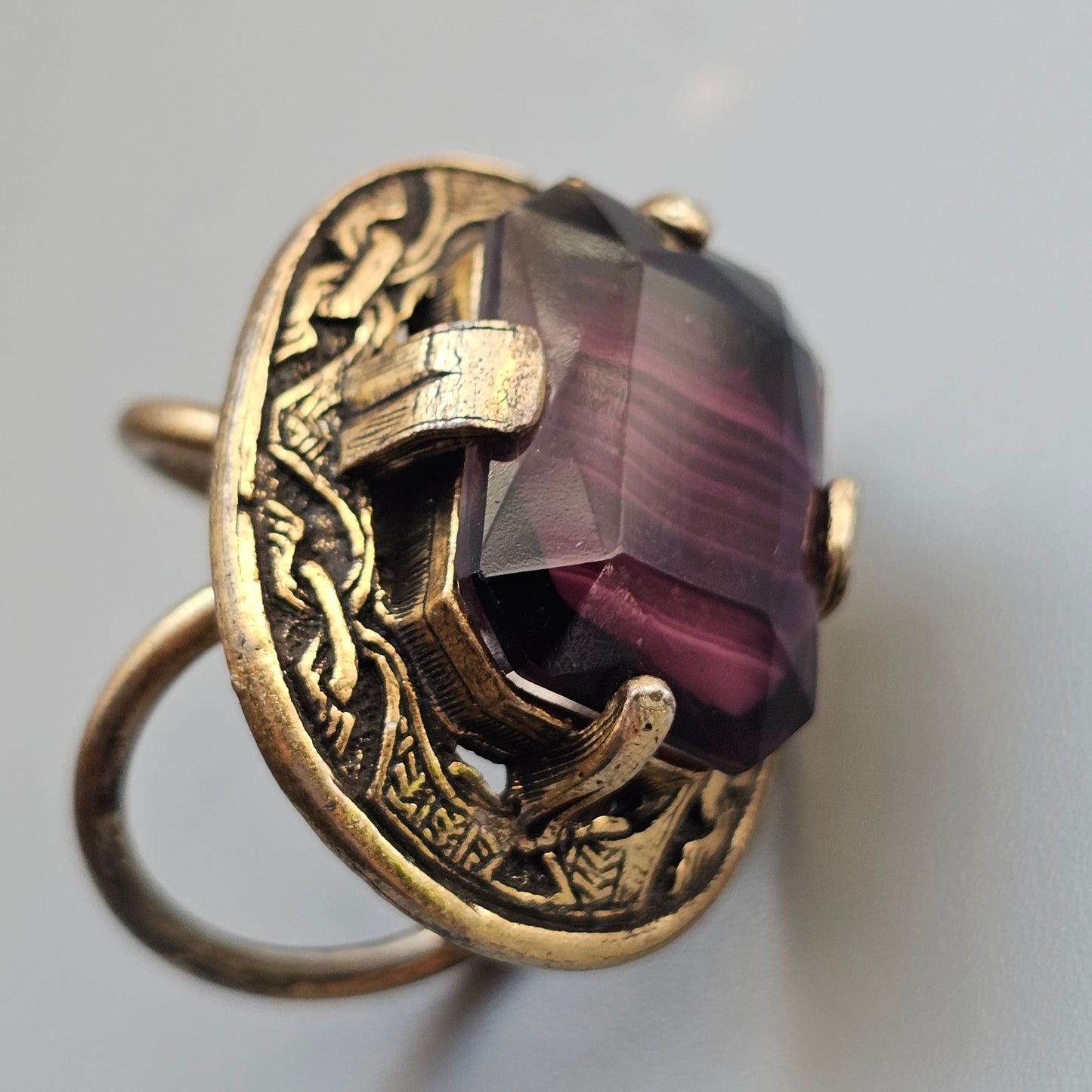 Vintage Miracle Celtic Purple Glass Scarf Ring