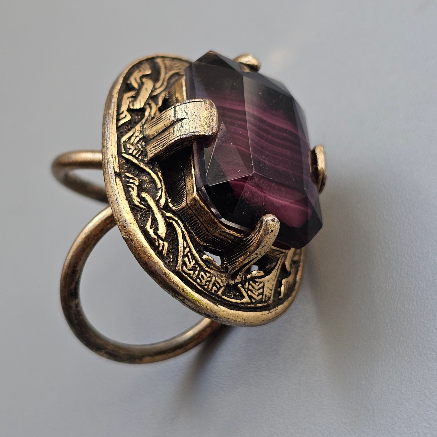 Vintage Miracle Celtic Purple Glass Scarf Ring