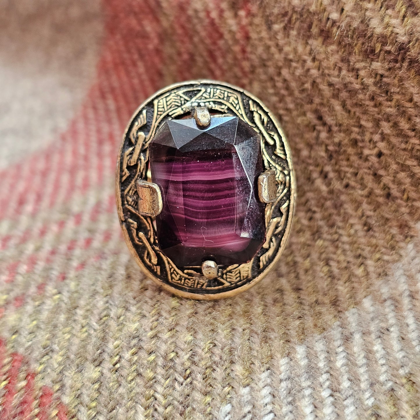 Vintage Miracle Celtic Purple Glass Scarf Ring
