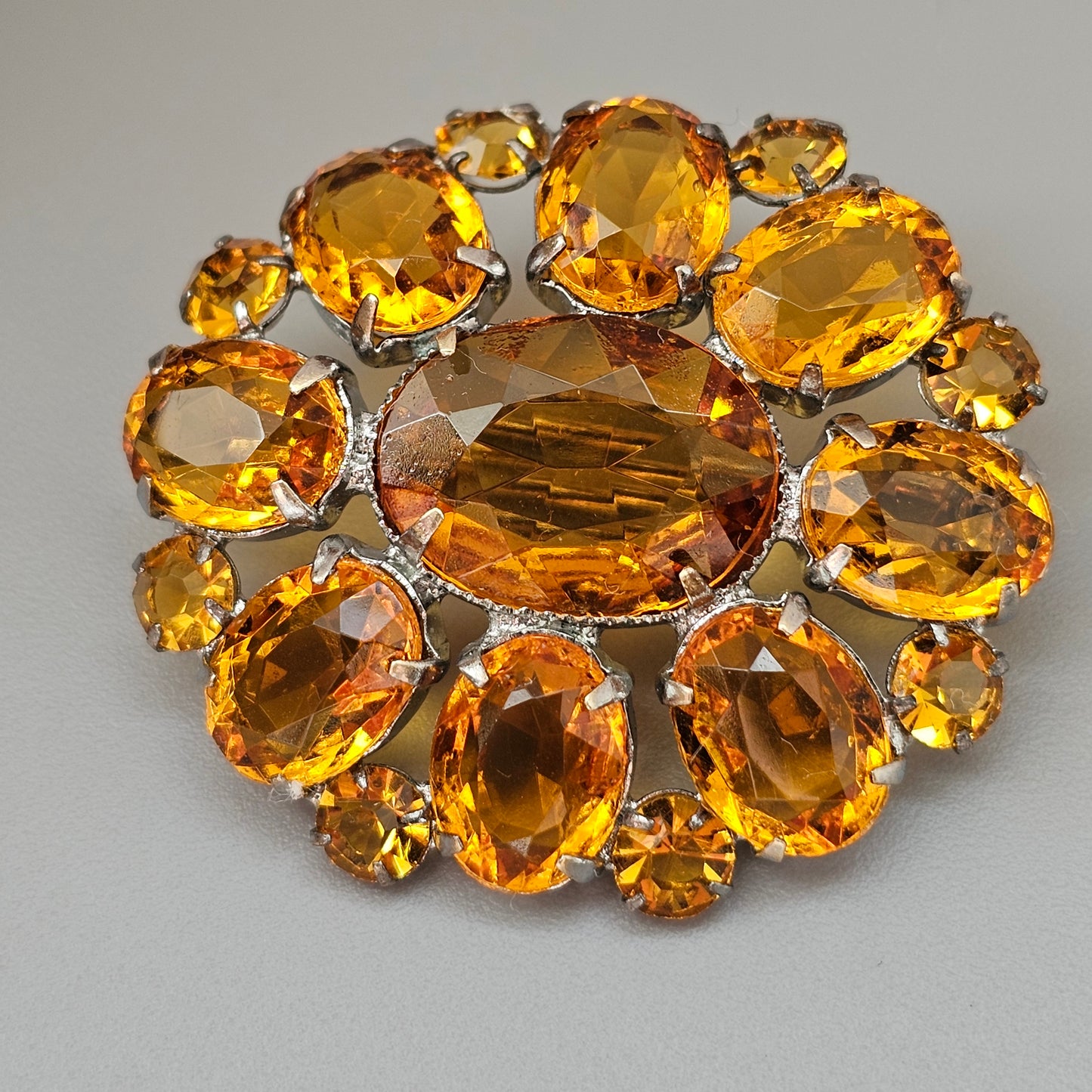 Vintage Amber Orange Rhinestone Cluster Brooch