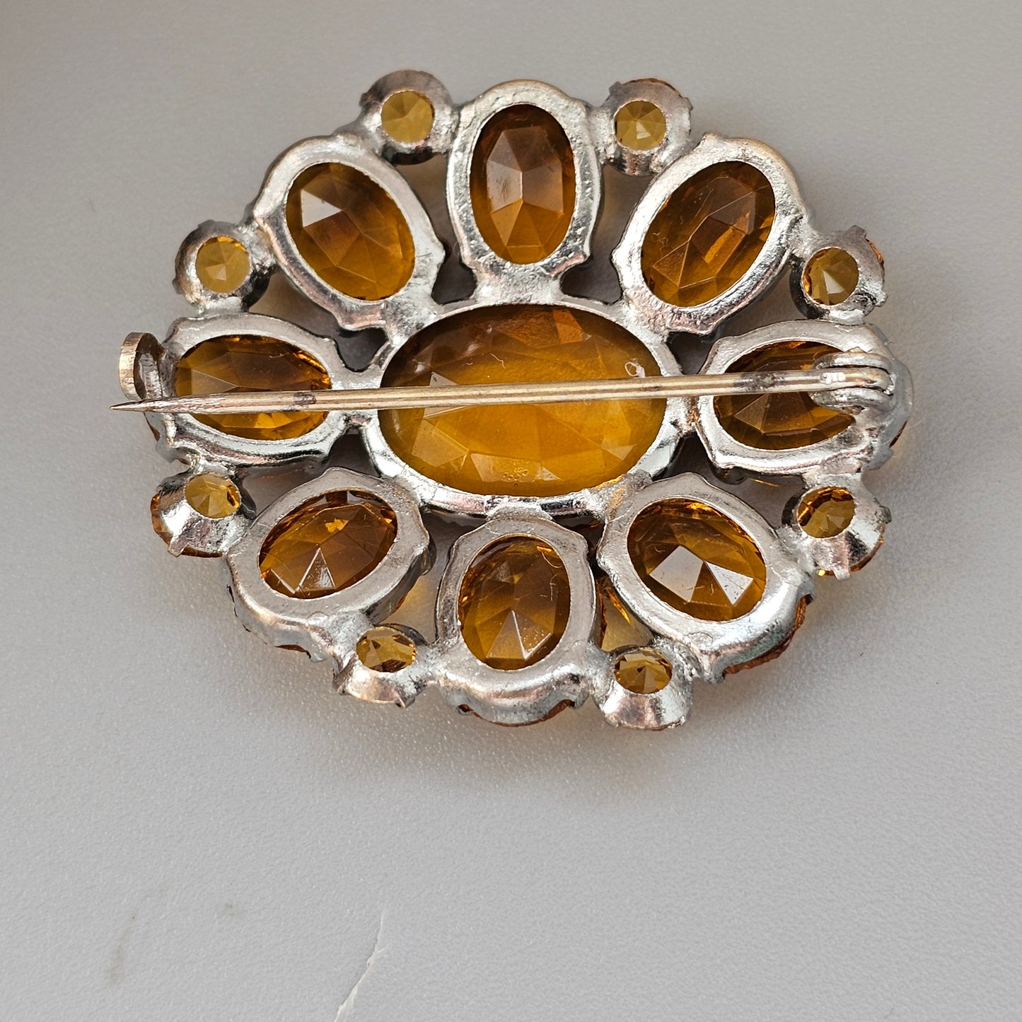 Vintage Amber Orange Rhinestone Cluster Brooch