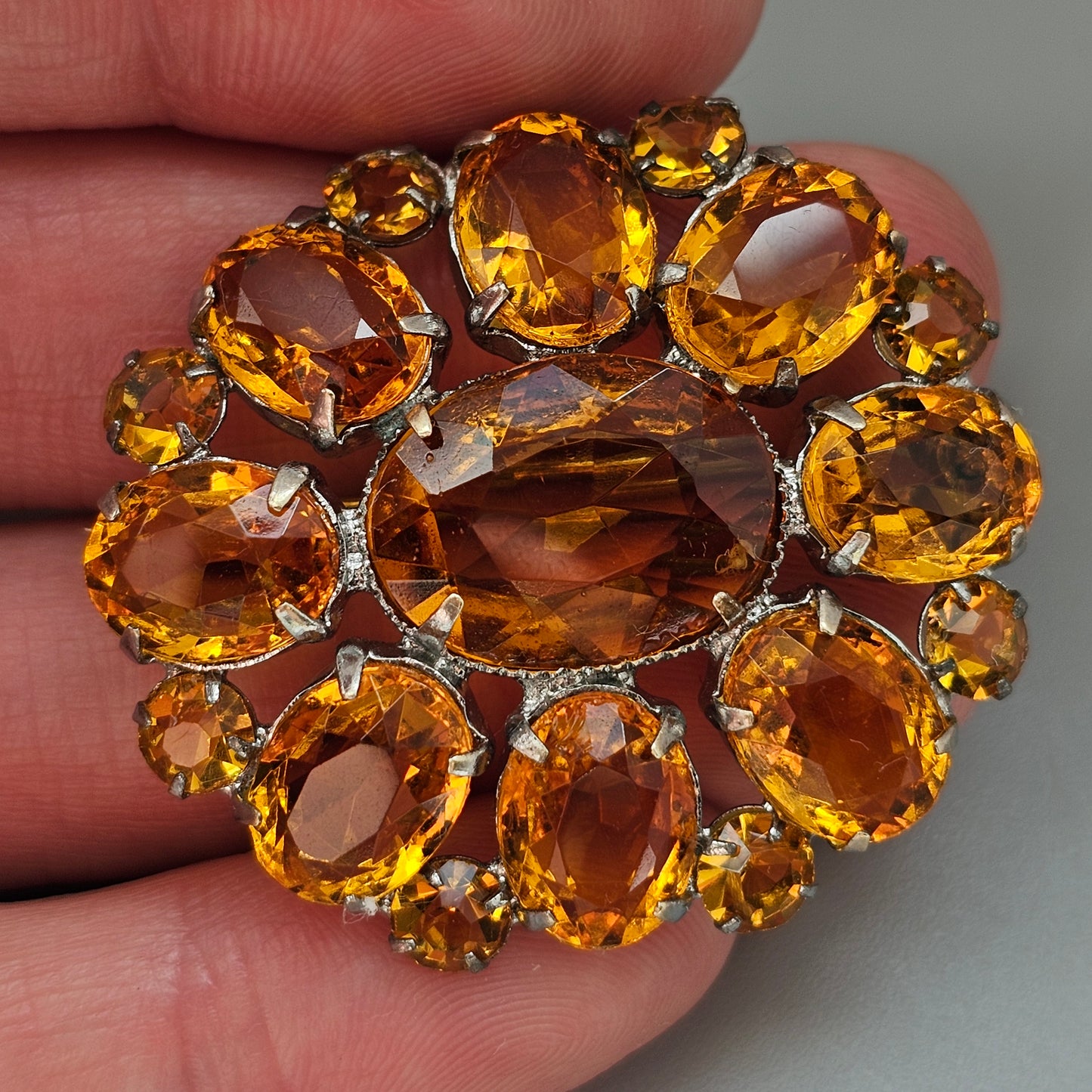 Vintage Amber Orange Rhinestone Cluster Brooch