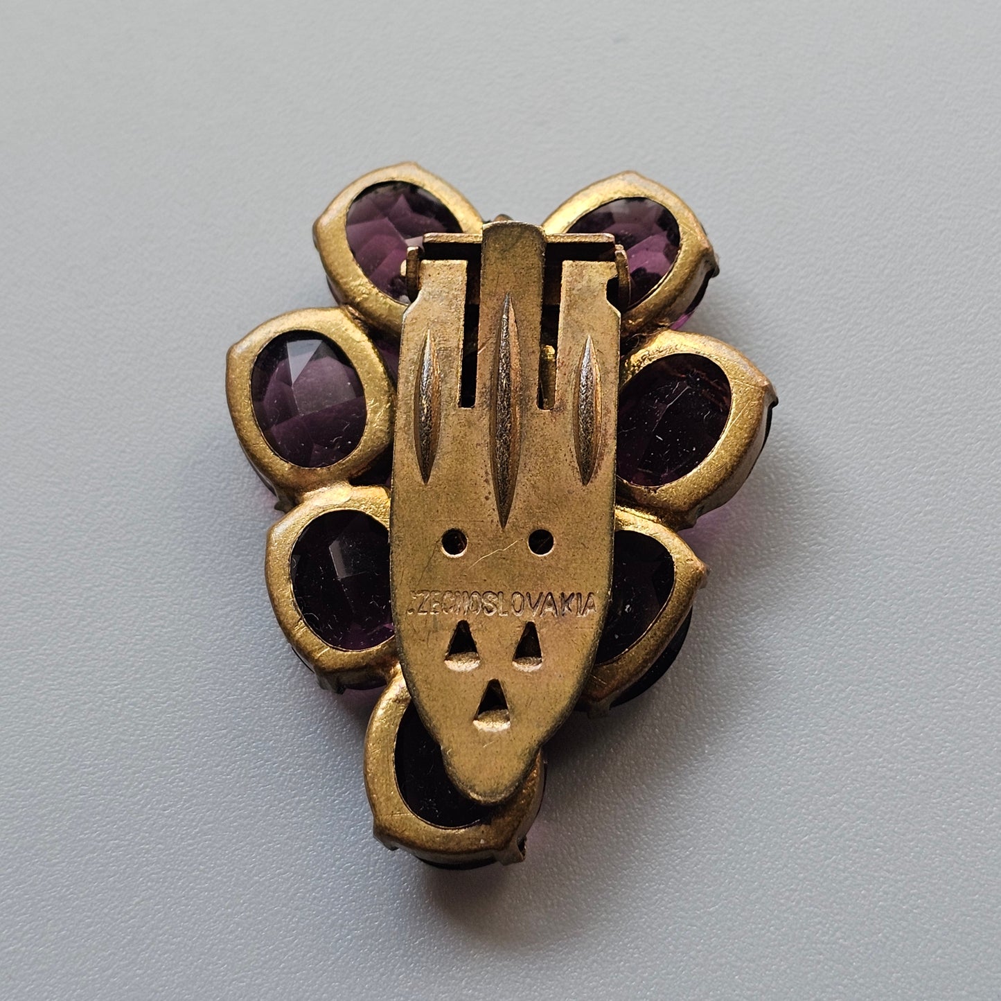 Vintage Czech Purple Glass Art Deco Style Dress Clip