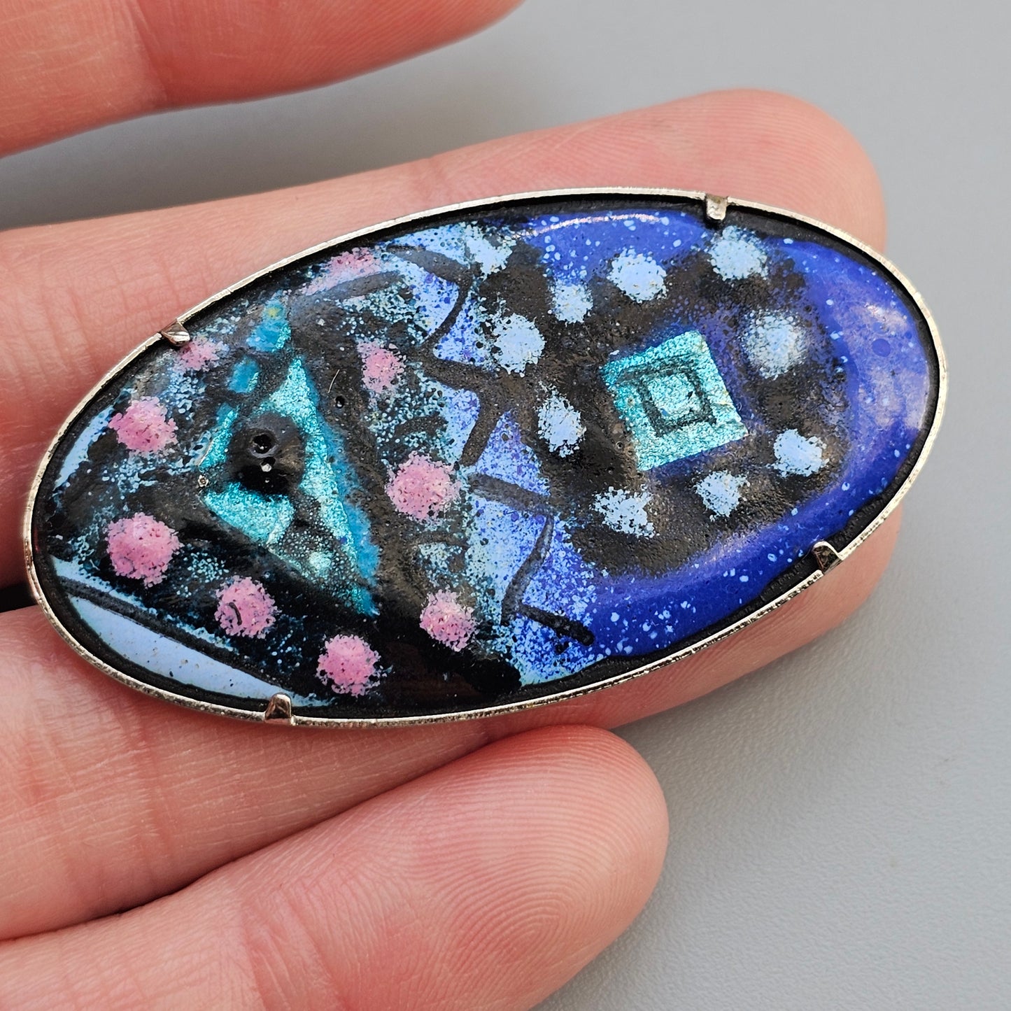 Vintage 1980s Abstract Enamel on Copper Brooch