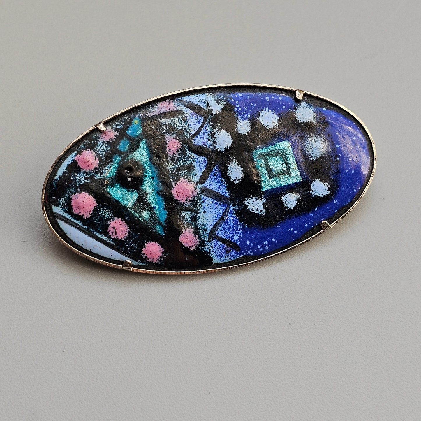 Vintage 1980s Abstract Enamel on Copper Brooch