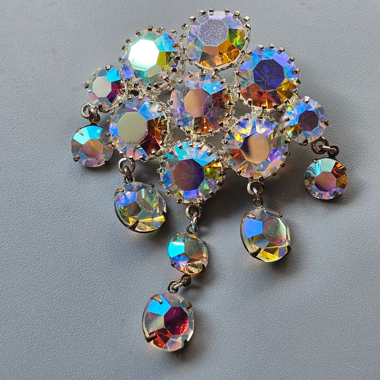 Vintage Aurora Borealis Rhinestone Dangle Brooch