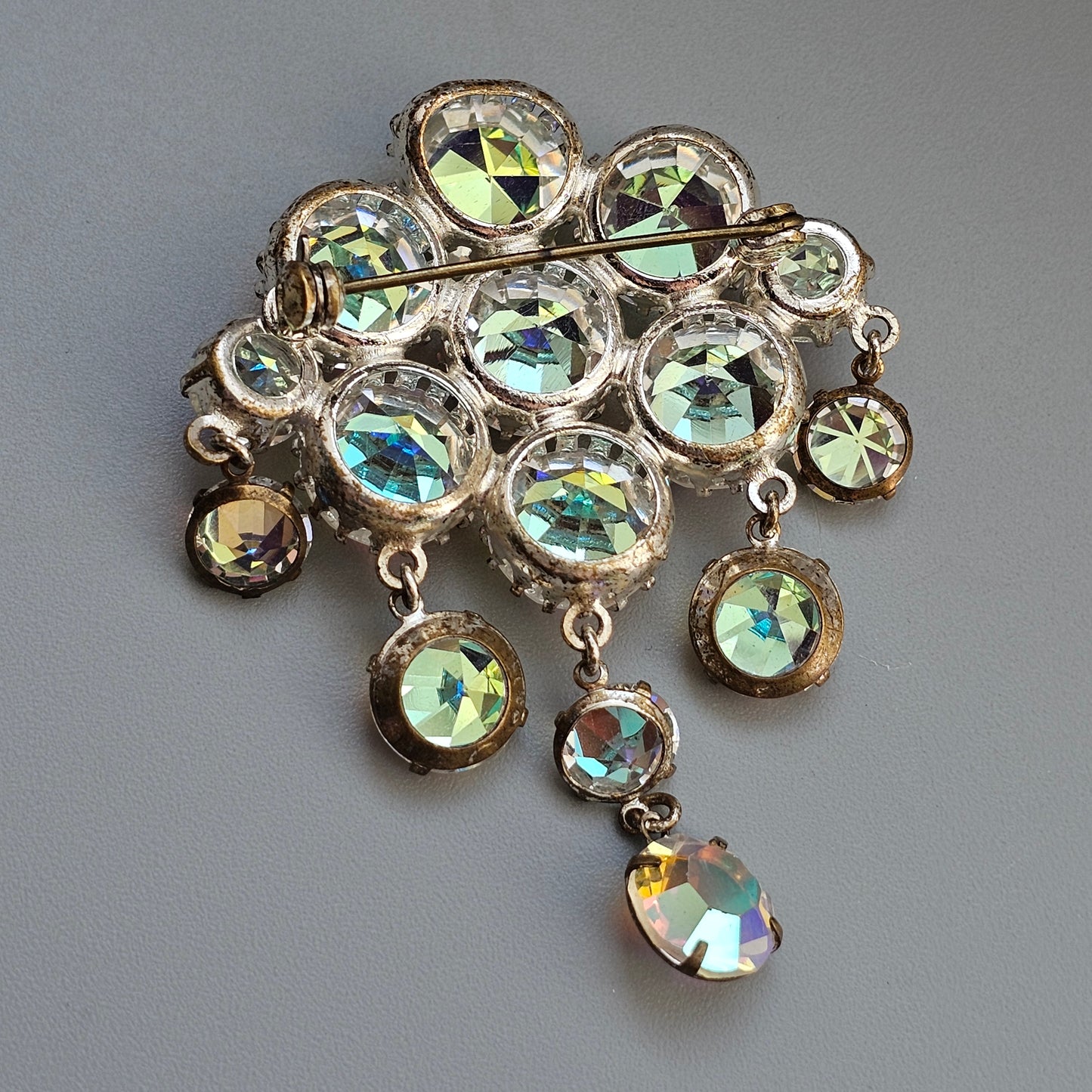 Vintage Aurora Borealis Rhinestone Dangle Brooch