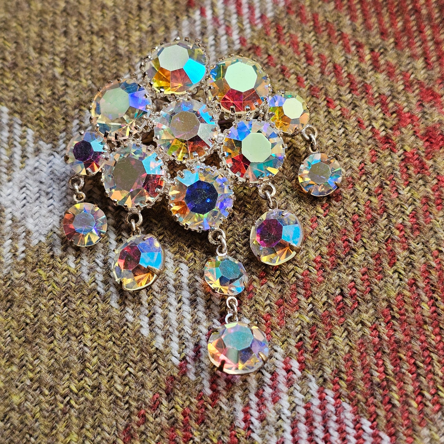Vintage Aurora Borealis Rhinestone Dangle Brooch