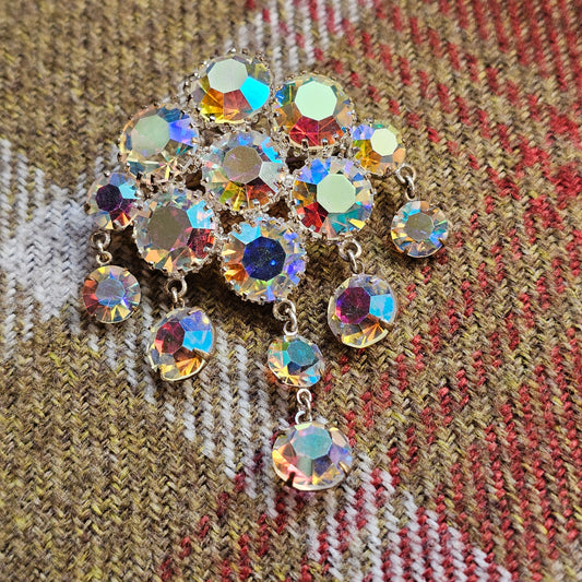 Vintage Aurora Borealis Rhinestone Dangle Brooch