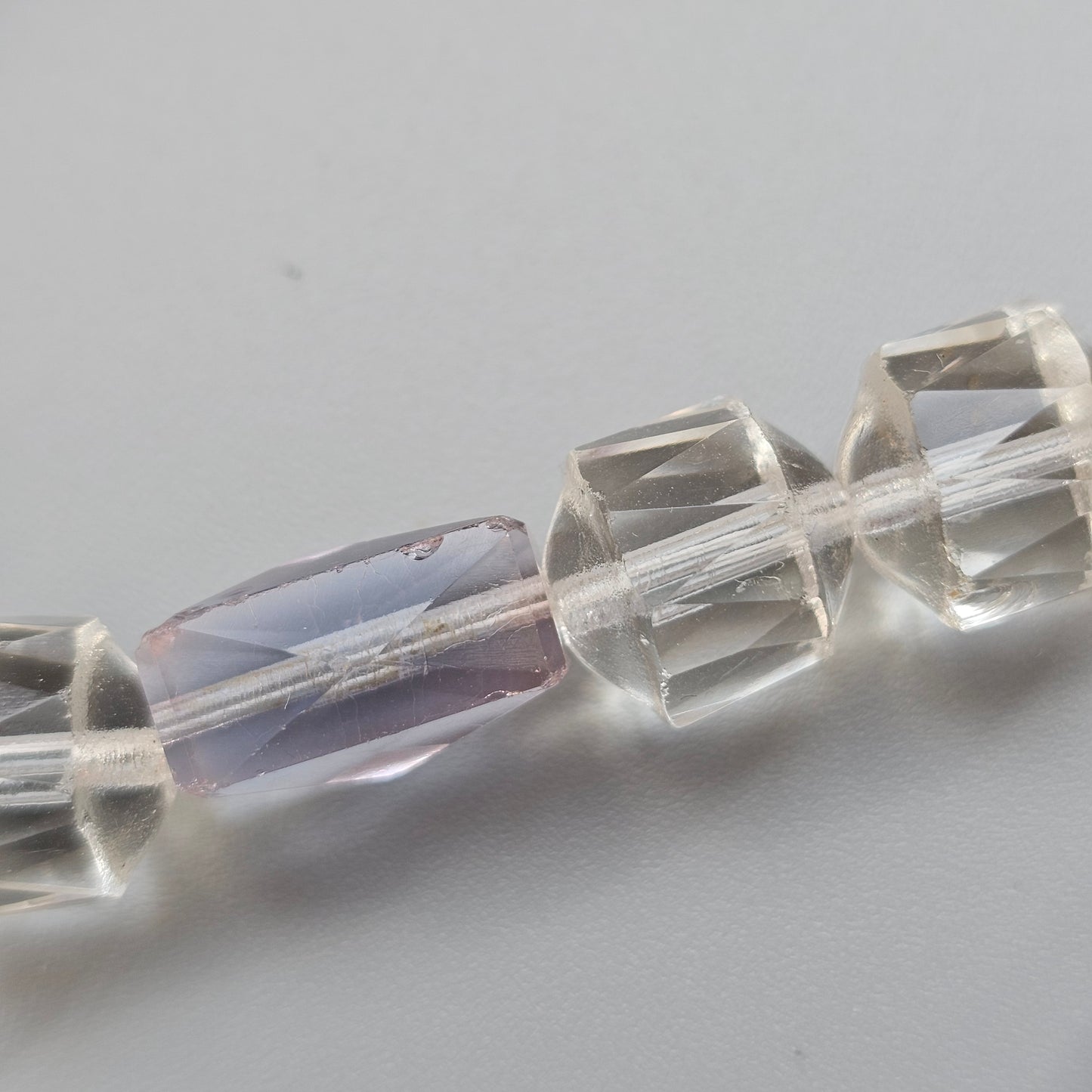 Vintage Art Deco Pale Pink and Clear Glass Bead Necklace