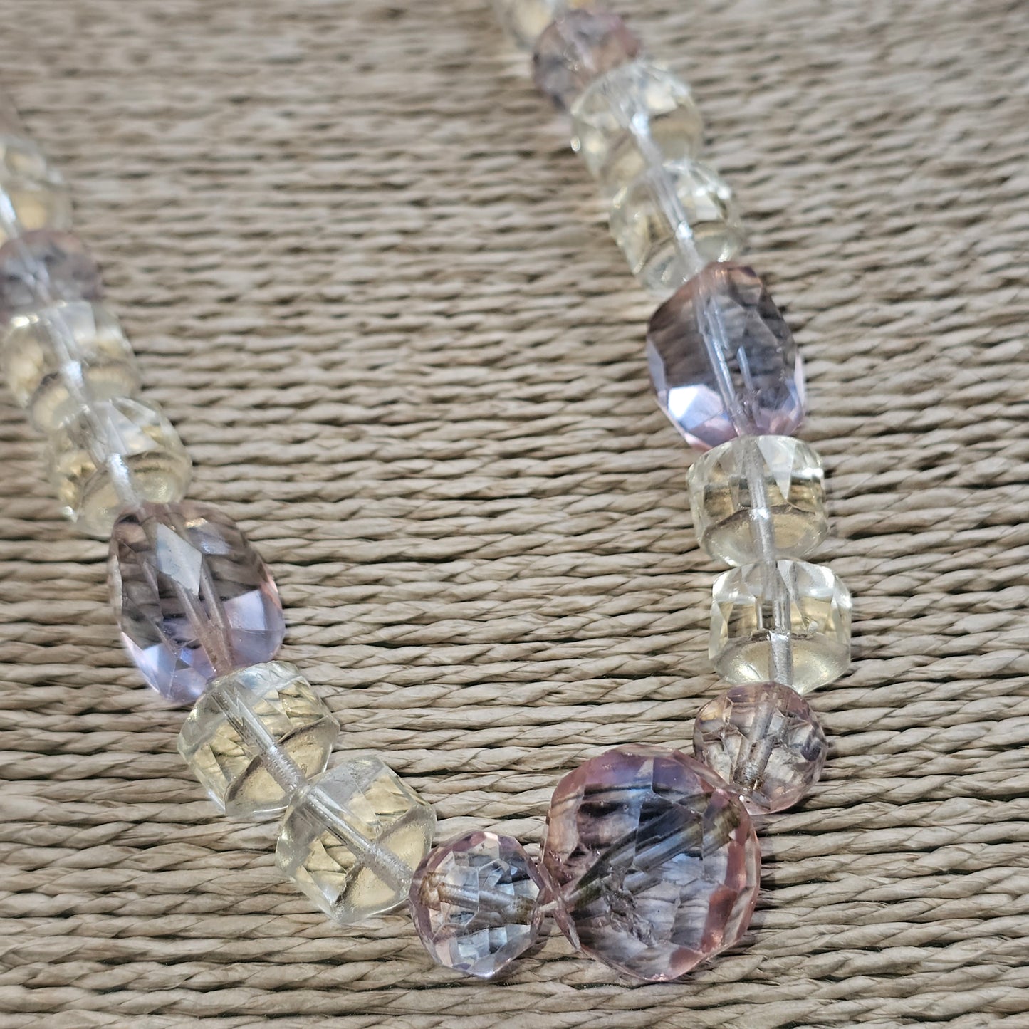 Vintage Art Deco Pale Pink and Clear Glass Bead Necklace
