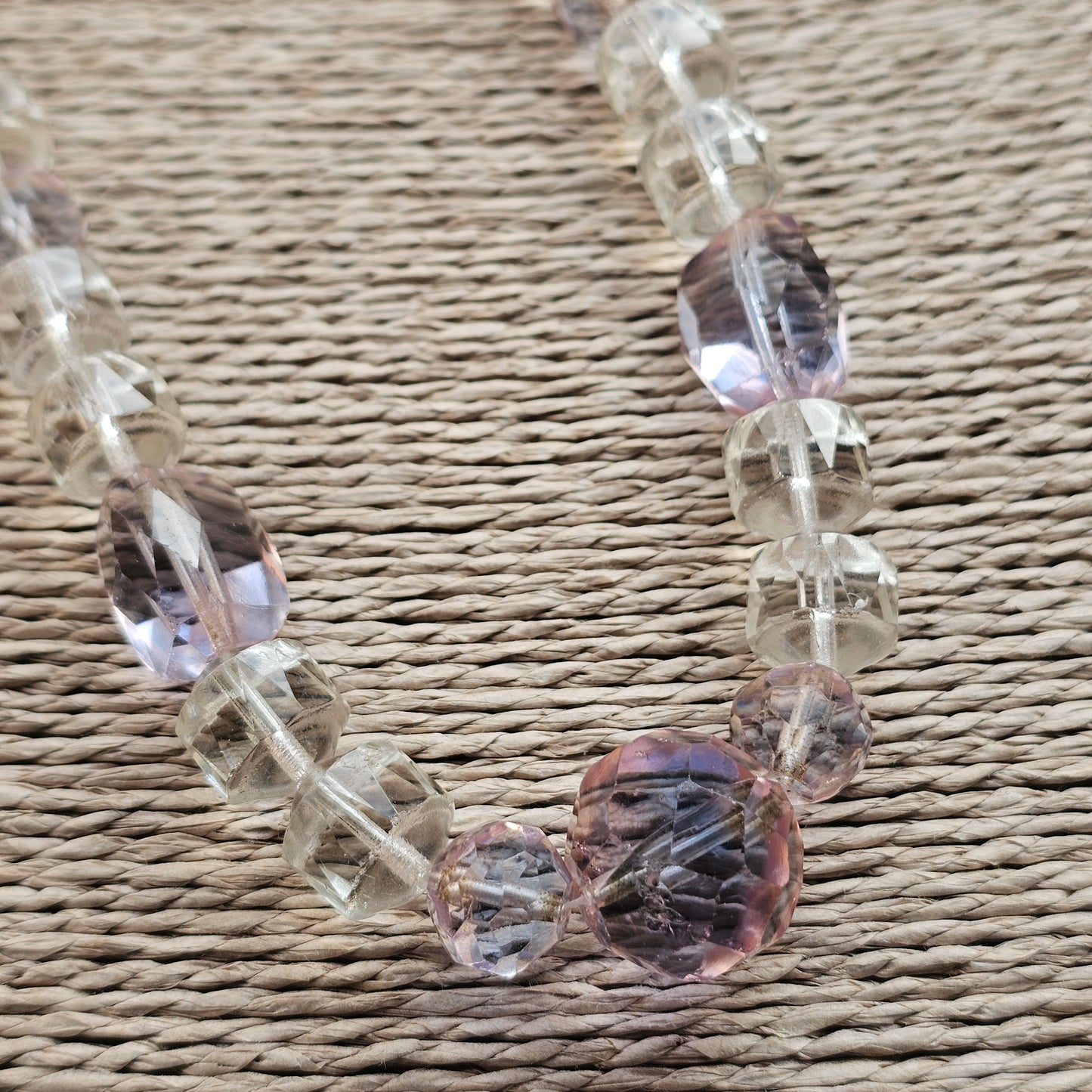 Vintage Art Deco Pale Pink and Clear Glass Bead Necklace