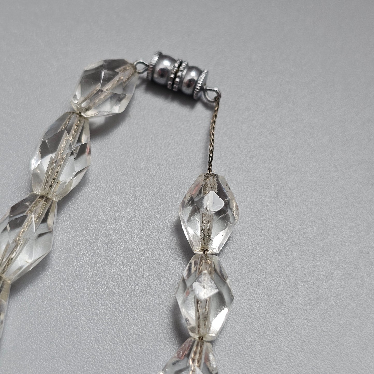Vintage Art Deco Clear Faceted Glass Crystal Bead Necklace