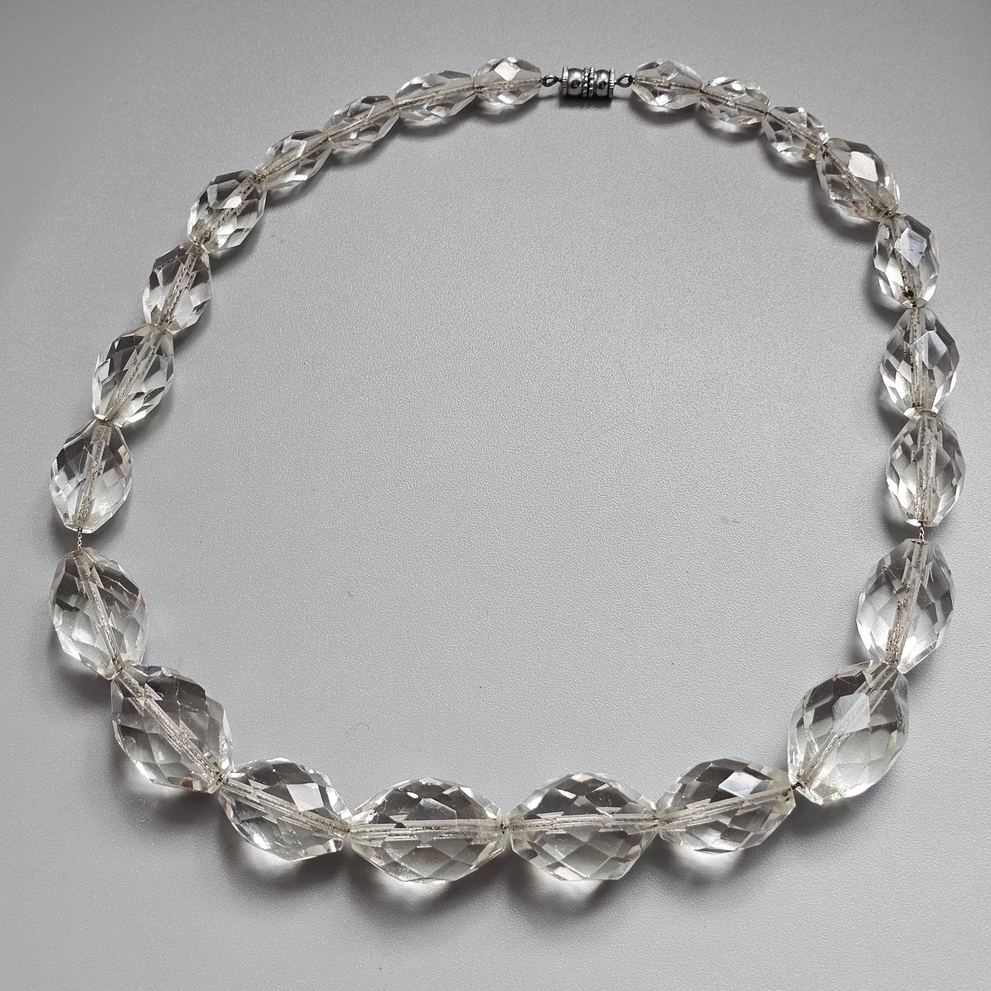 Vintage Art Deco Clear Faceted Glass Crystal Bead Necklace