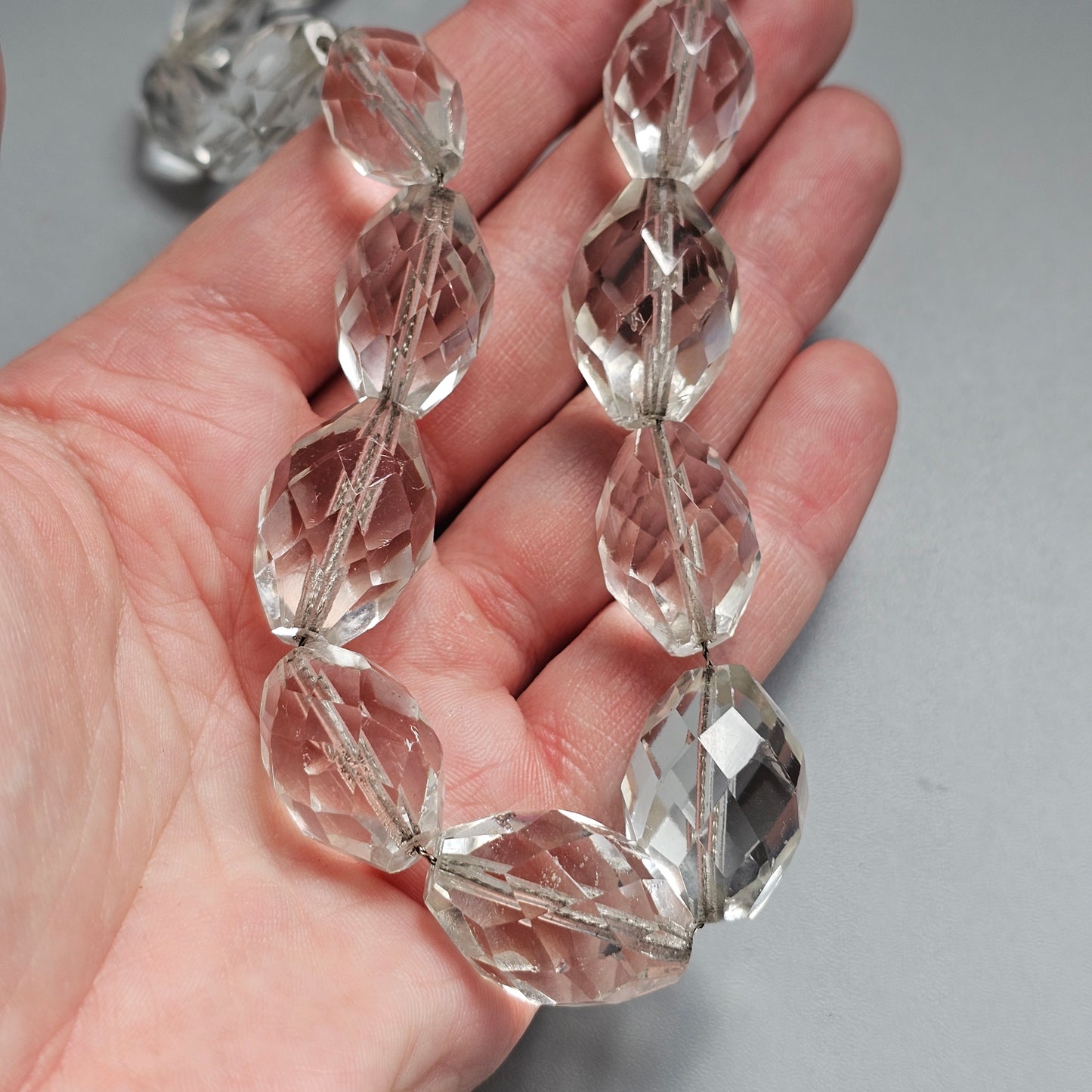 Vintage Art Deco Clear Faceted Glass Crystal Bead Necklace