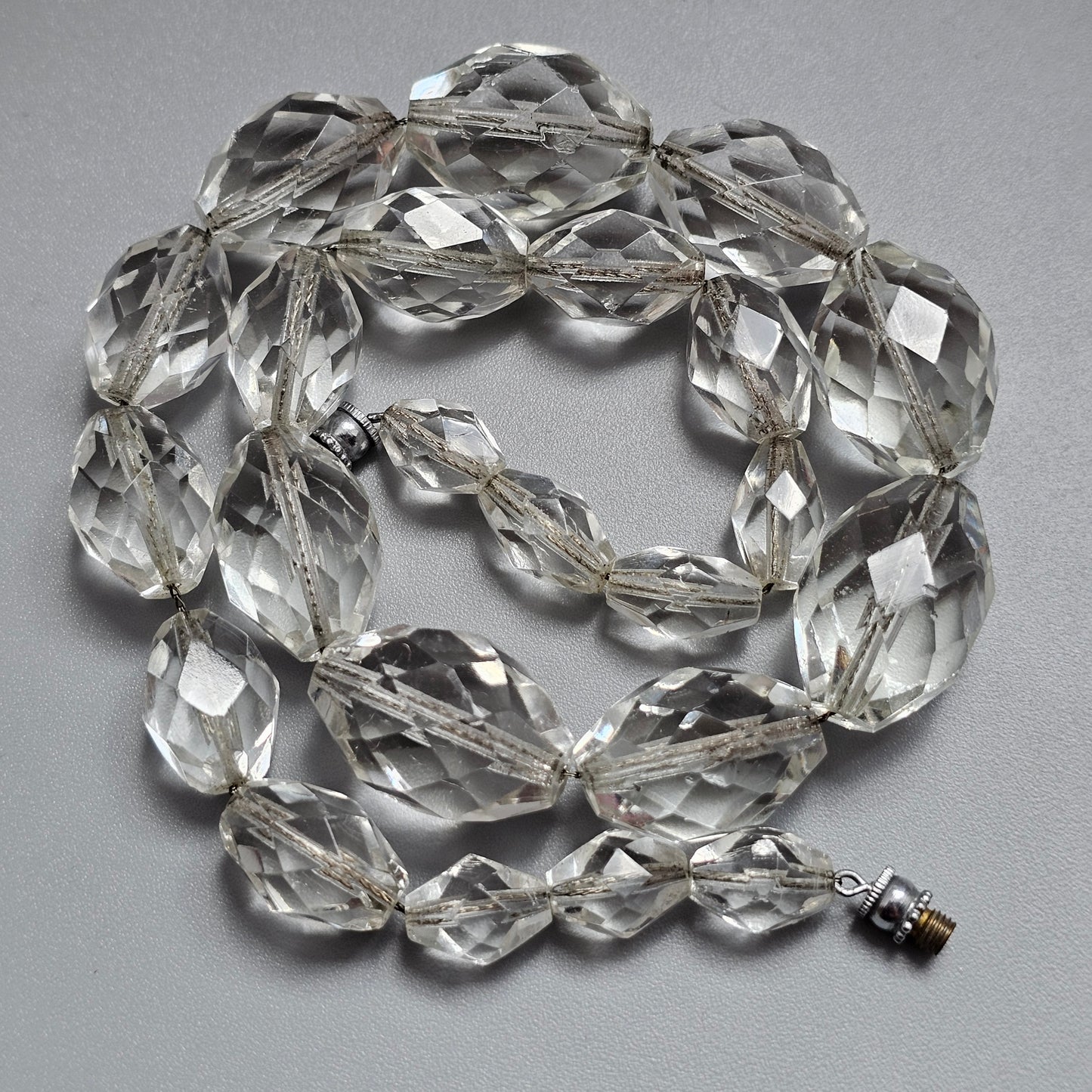 Vintage Art Deco Clear Faceted Glass Crystal Bead Necklace