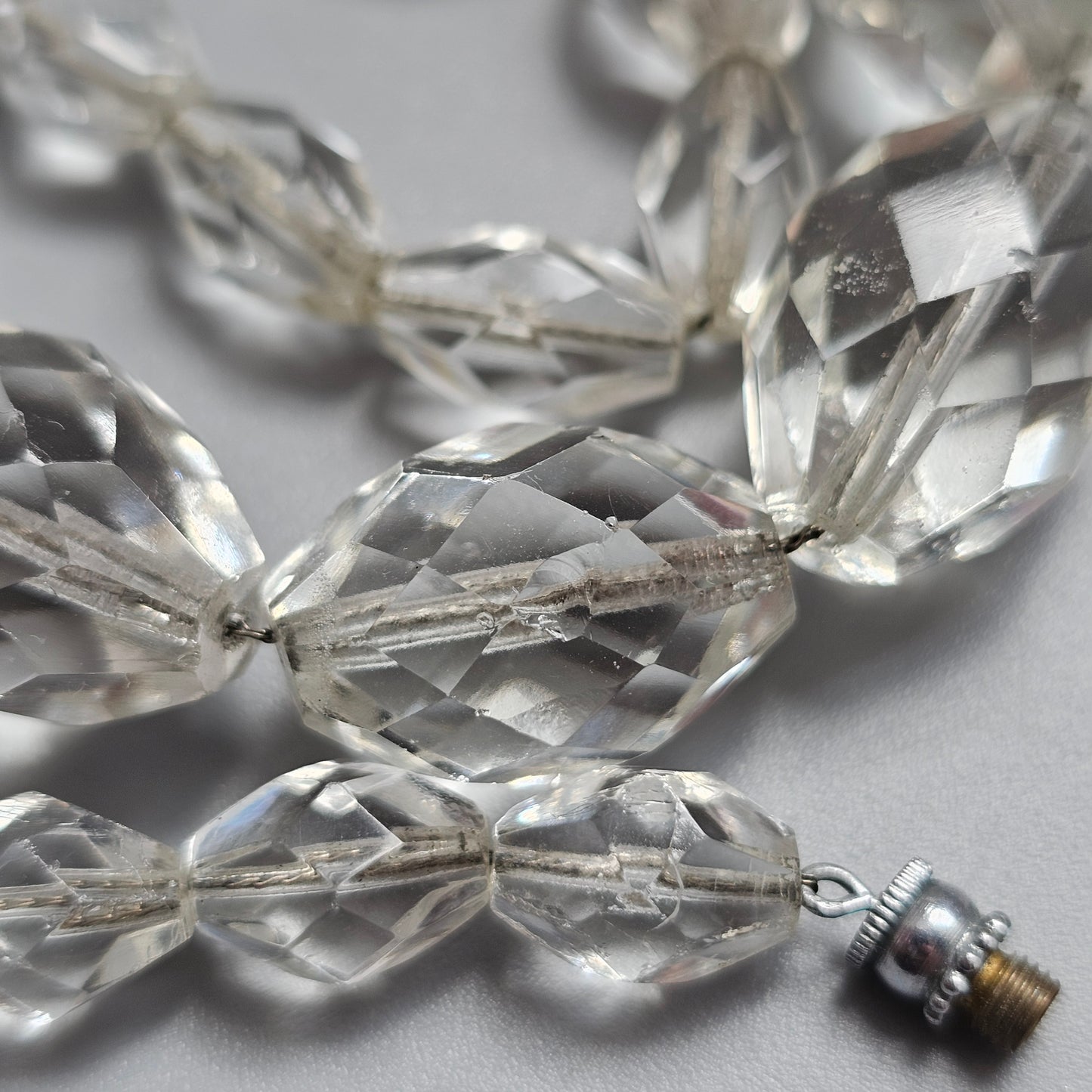 Vintage Art Deco Clear Faceted Glass Crystal Bead Necklace