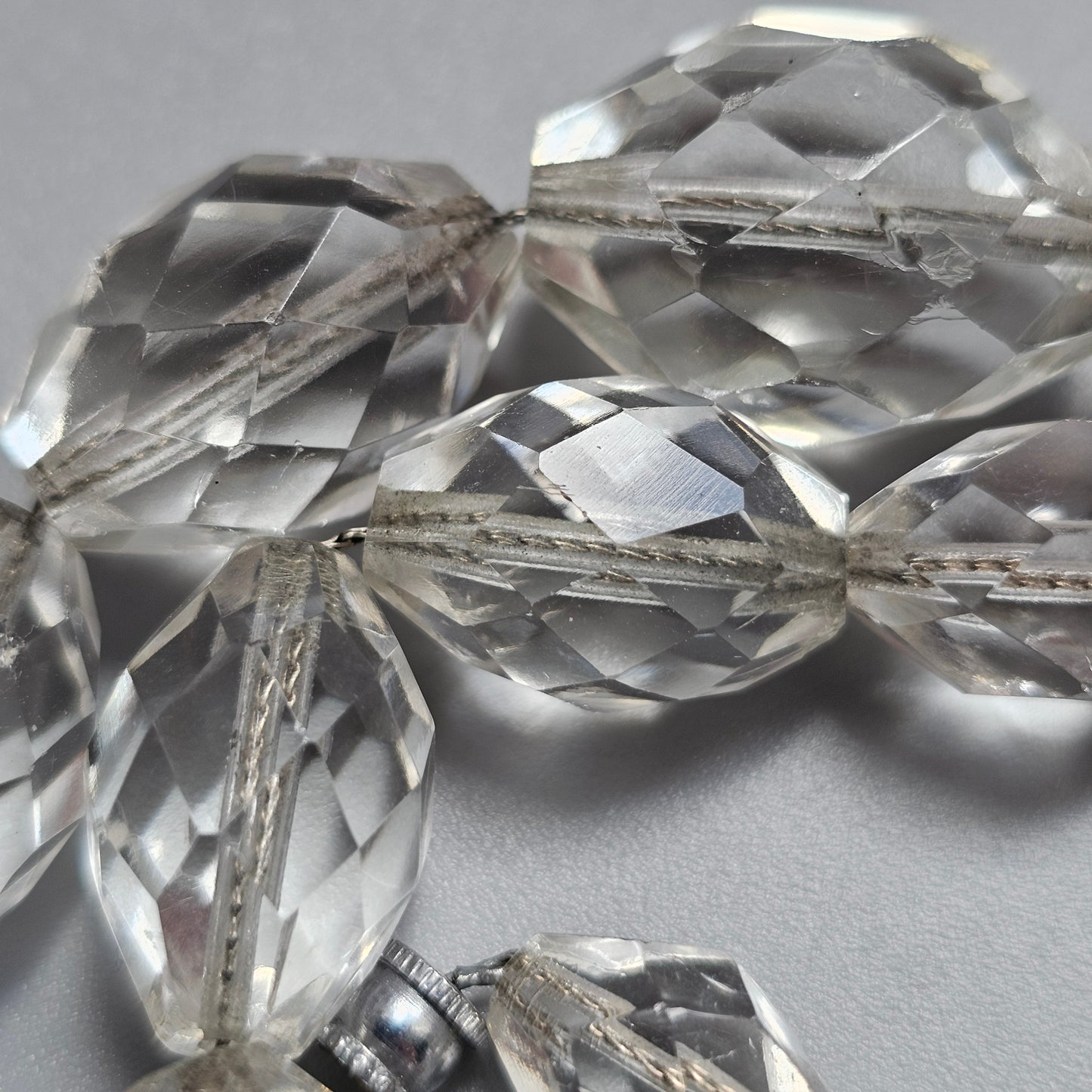 Vintage Art Deco Clear Faceted Glass Crystal Bead Necklace