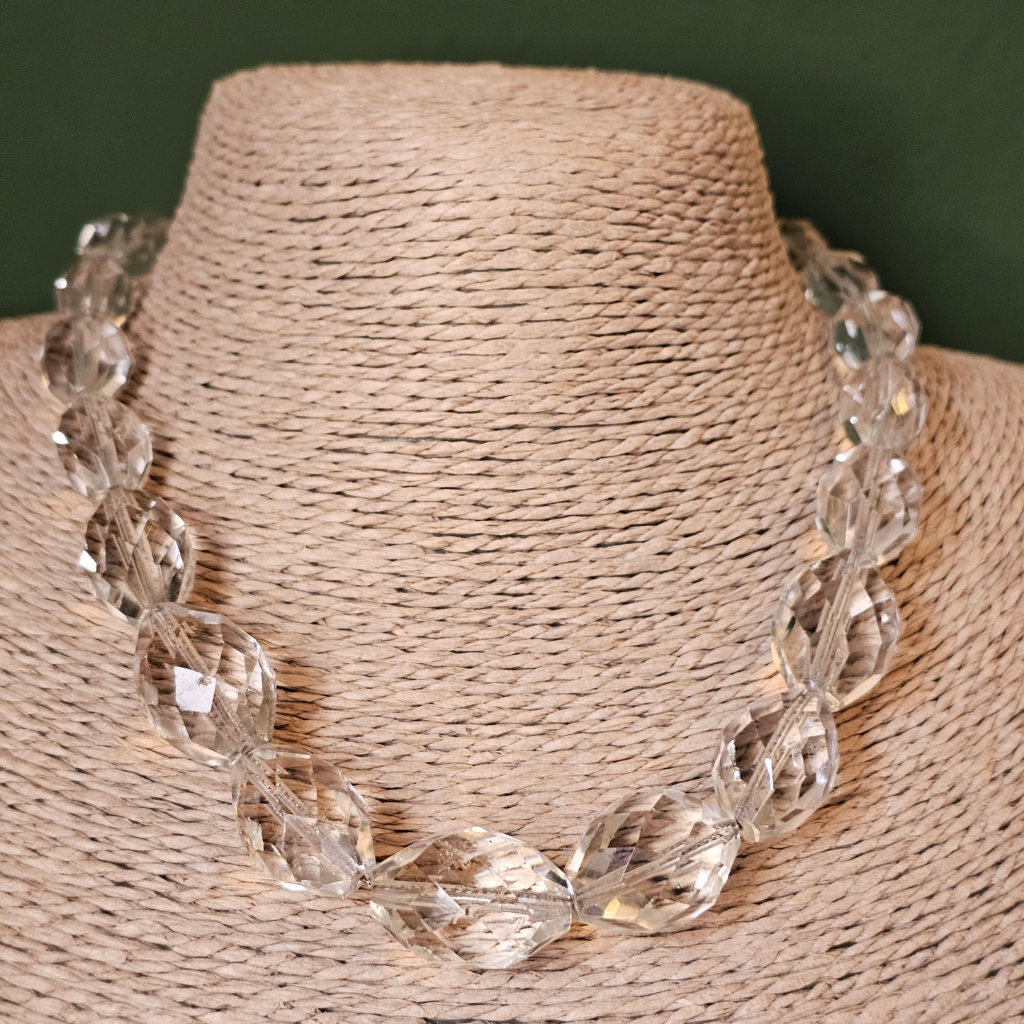 Vintage Art Deco Clear Faceted Glass Crystal Bead Necklace
