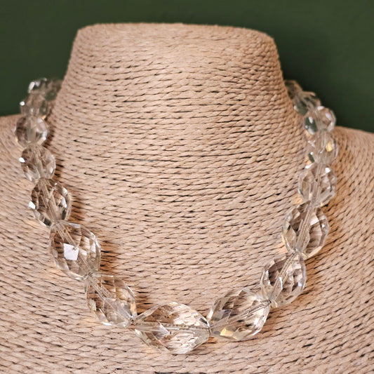 Vintage Art Deco Clear Faceted Glass Crystal Bead Necklace
